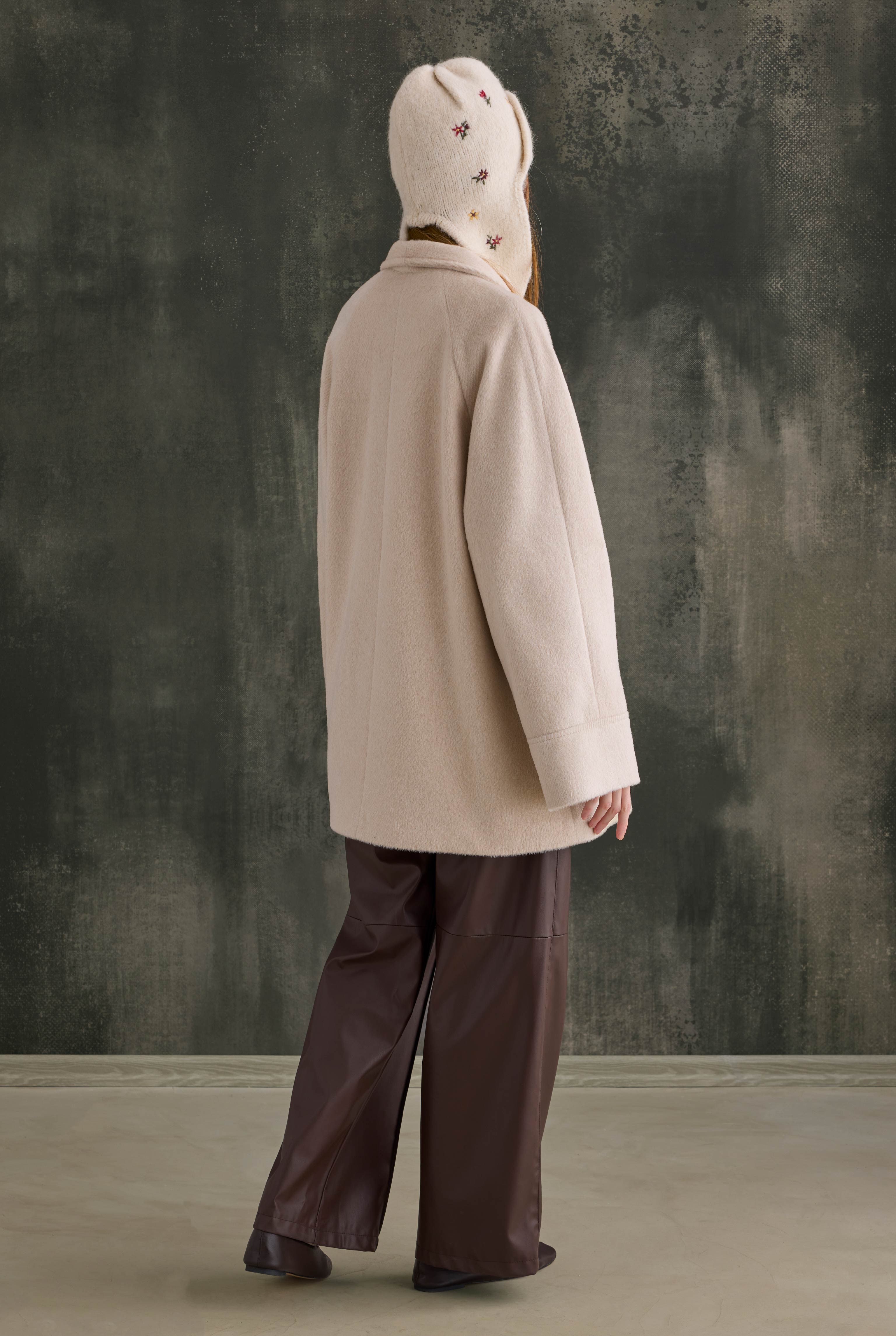 Belt Detailed Coat Bone - 4