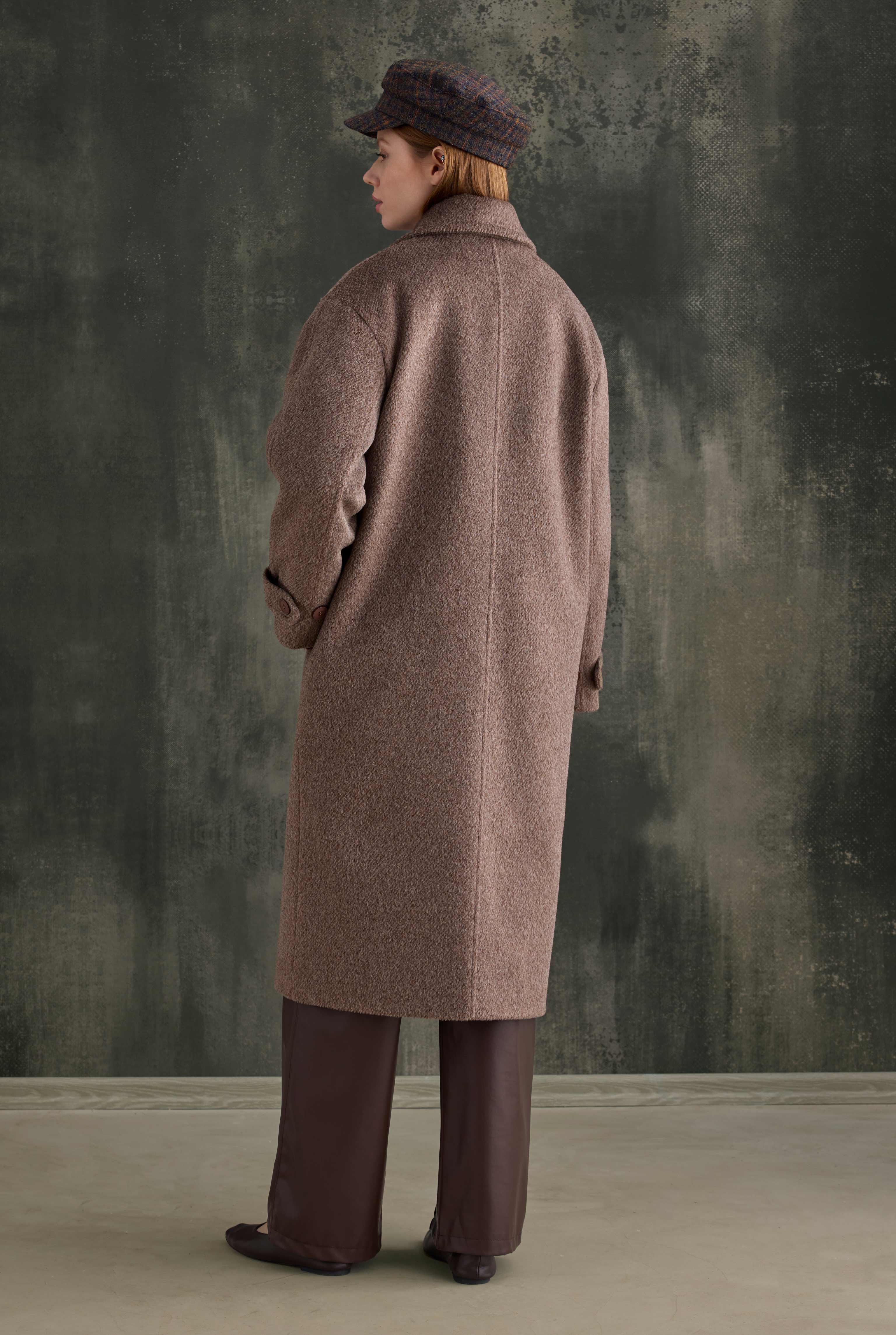 Double-Breasted Long Coat Brown - 5