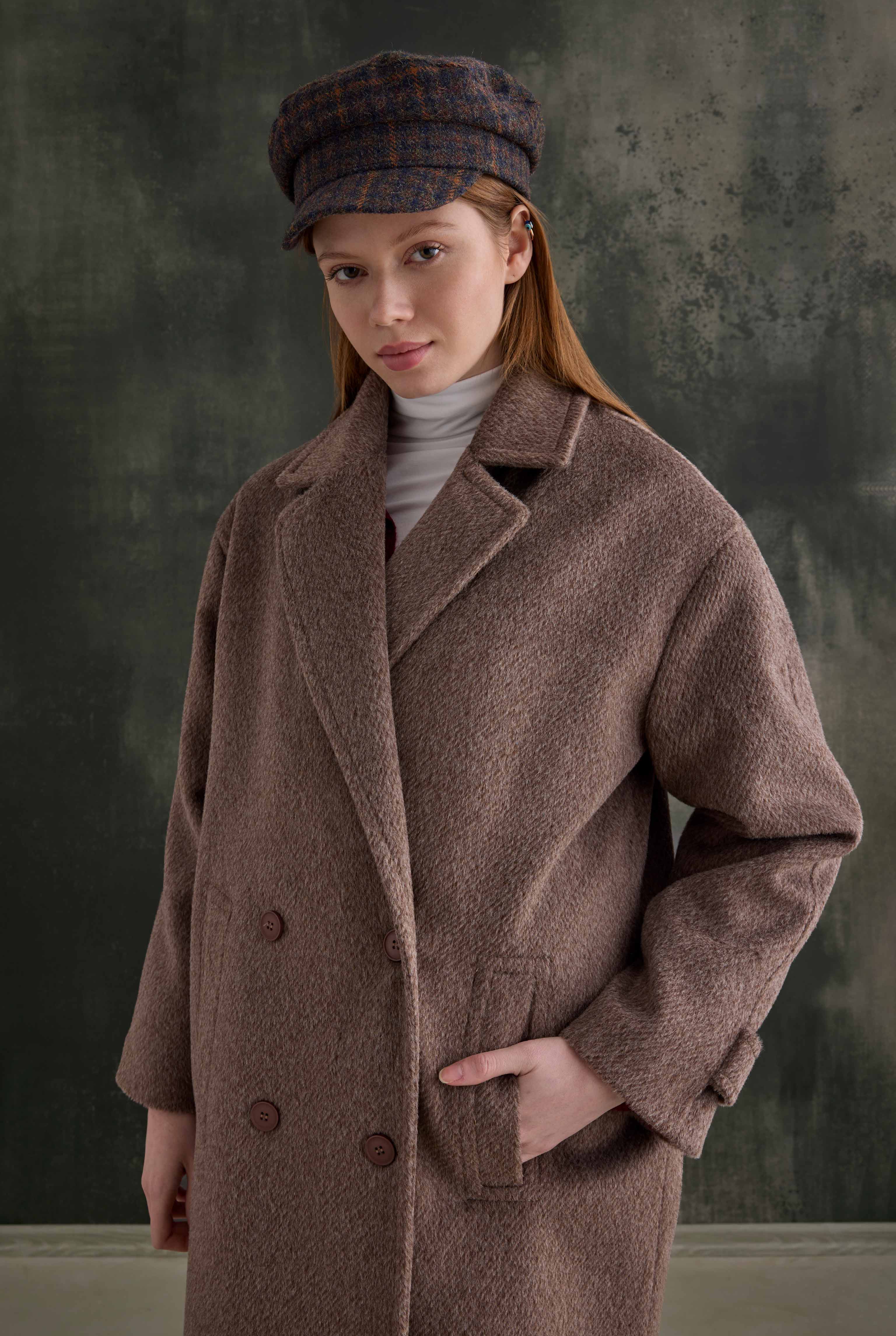 Double-Breasted Long Coat Brown - 4