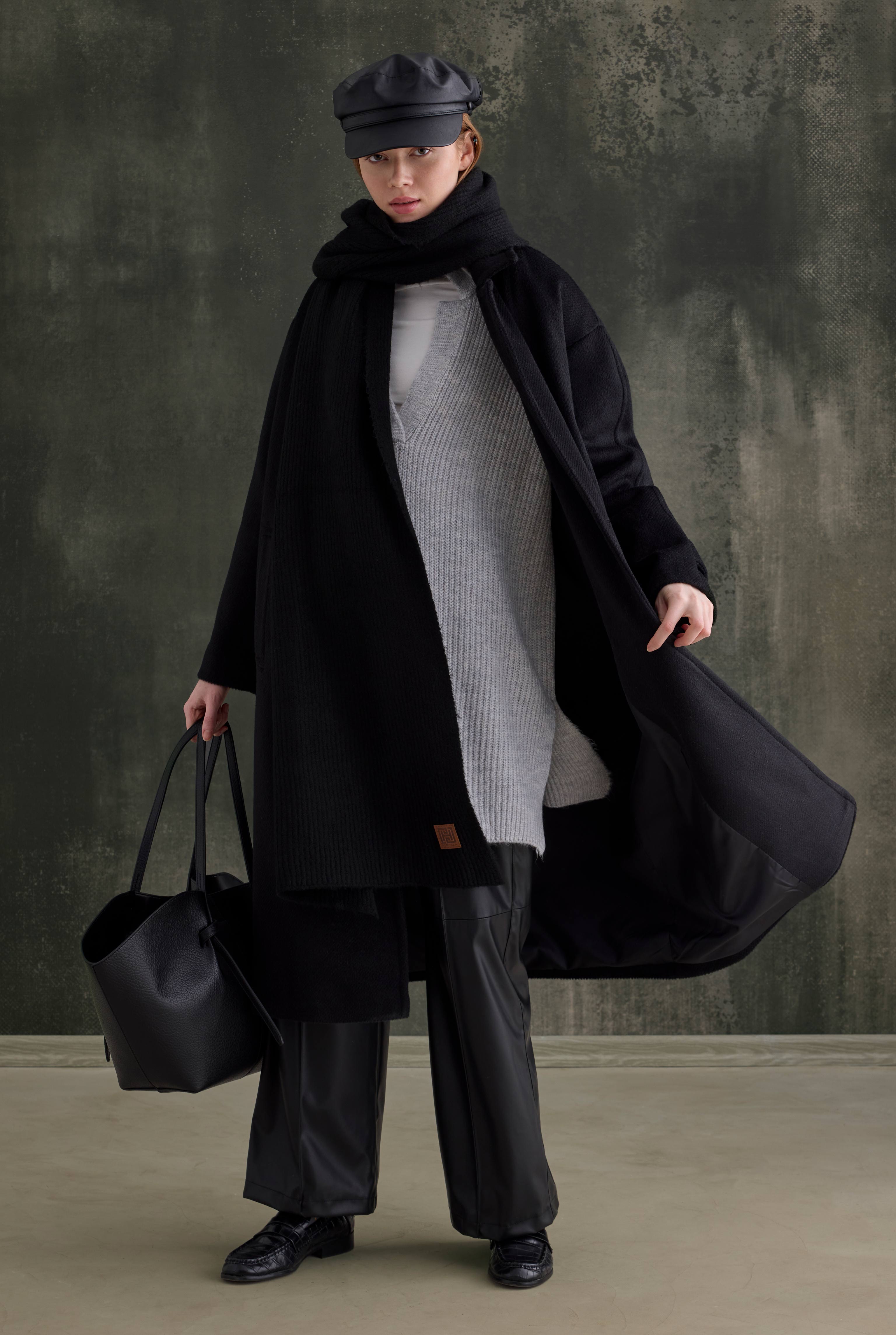 Double-Breasted Long Coat Black - 7