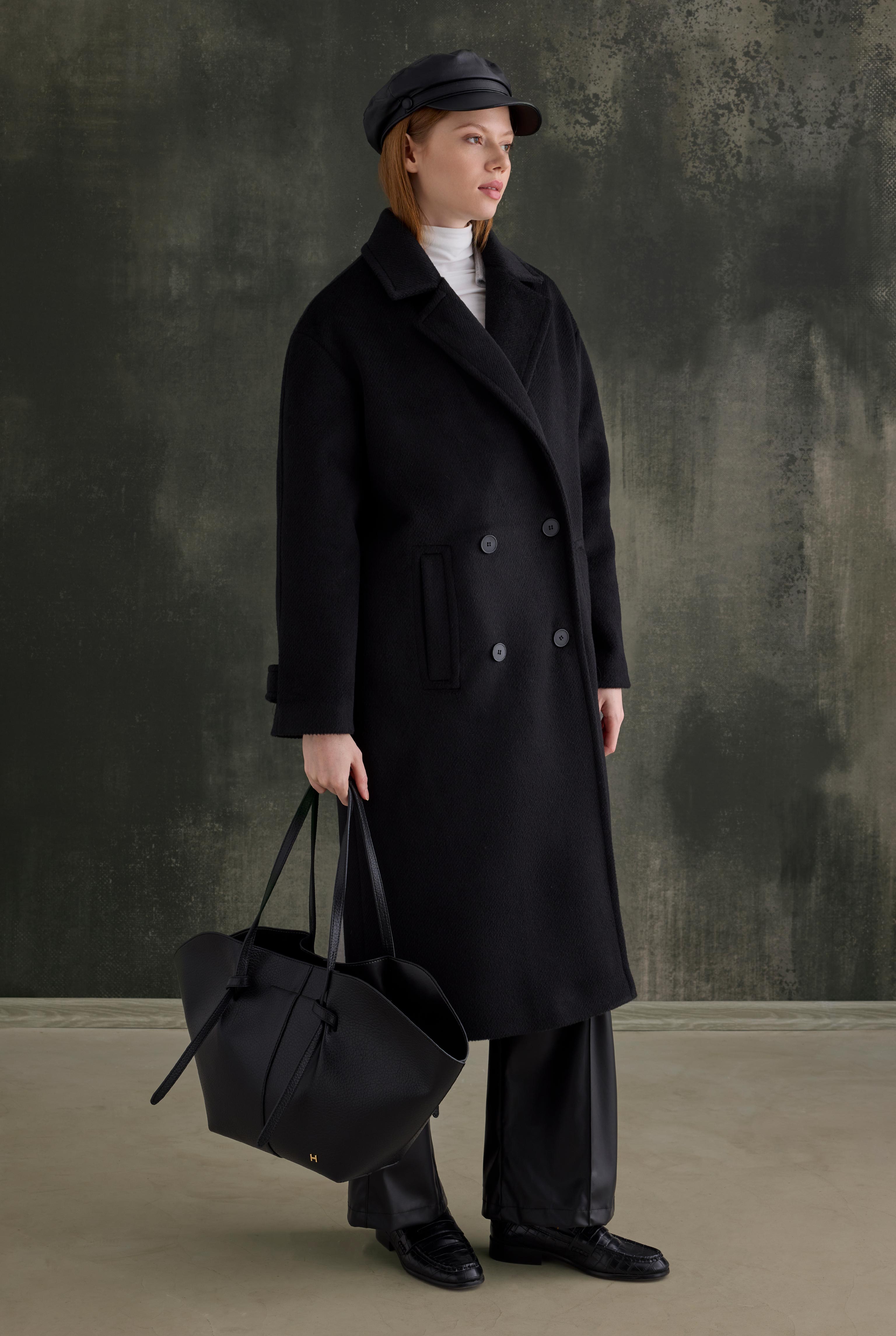 Double-Breasted Long Coat Black - 8