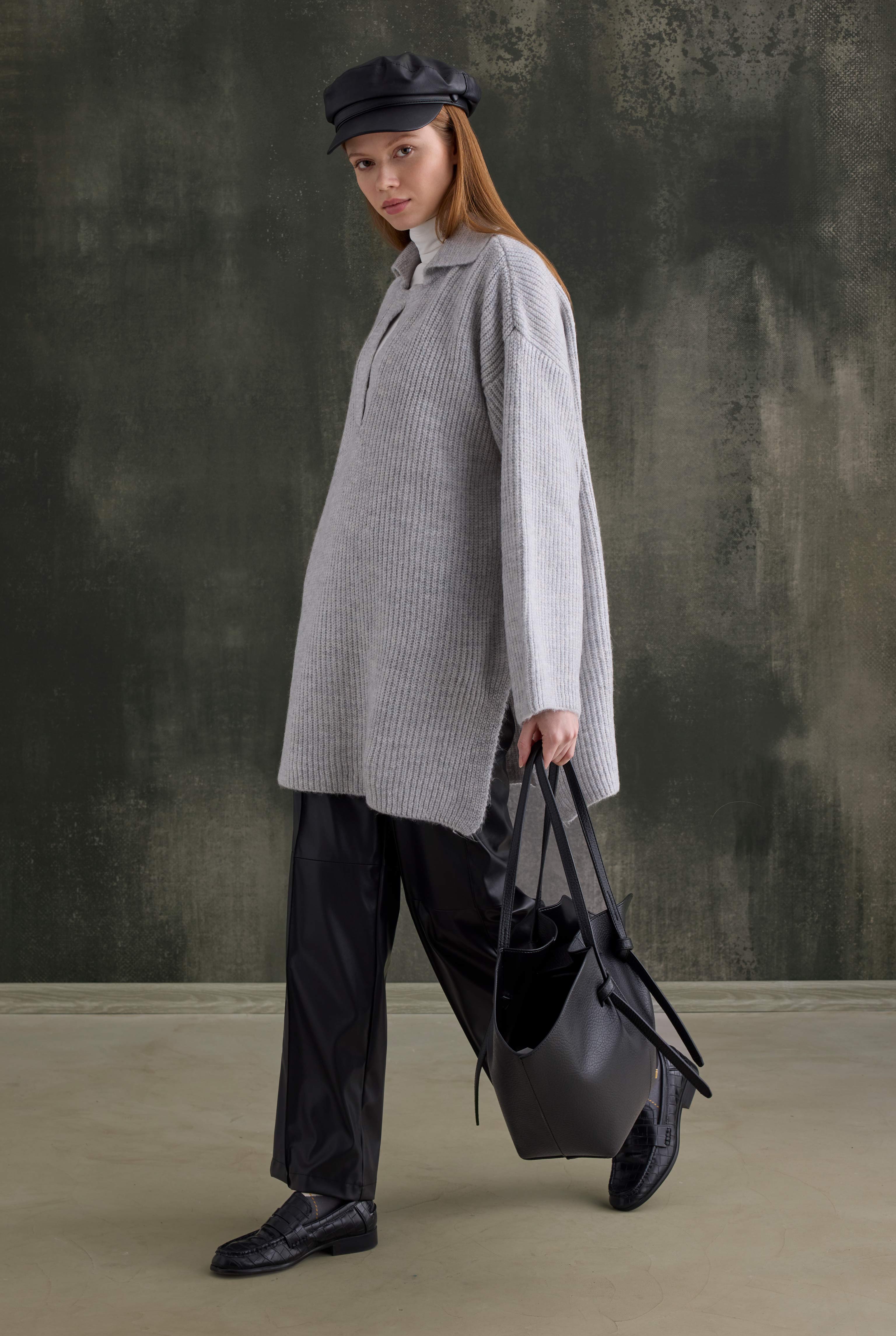 Long Polo Neck Sweater Light Gray - 3