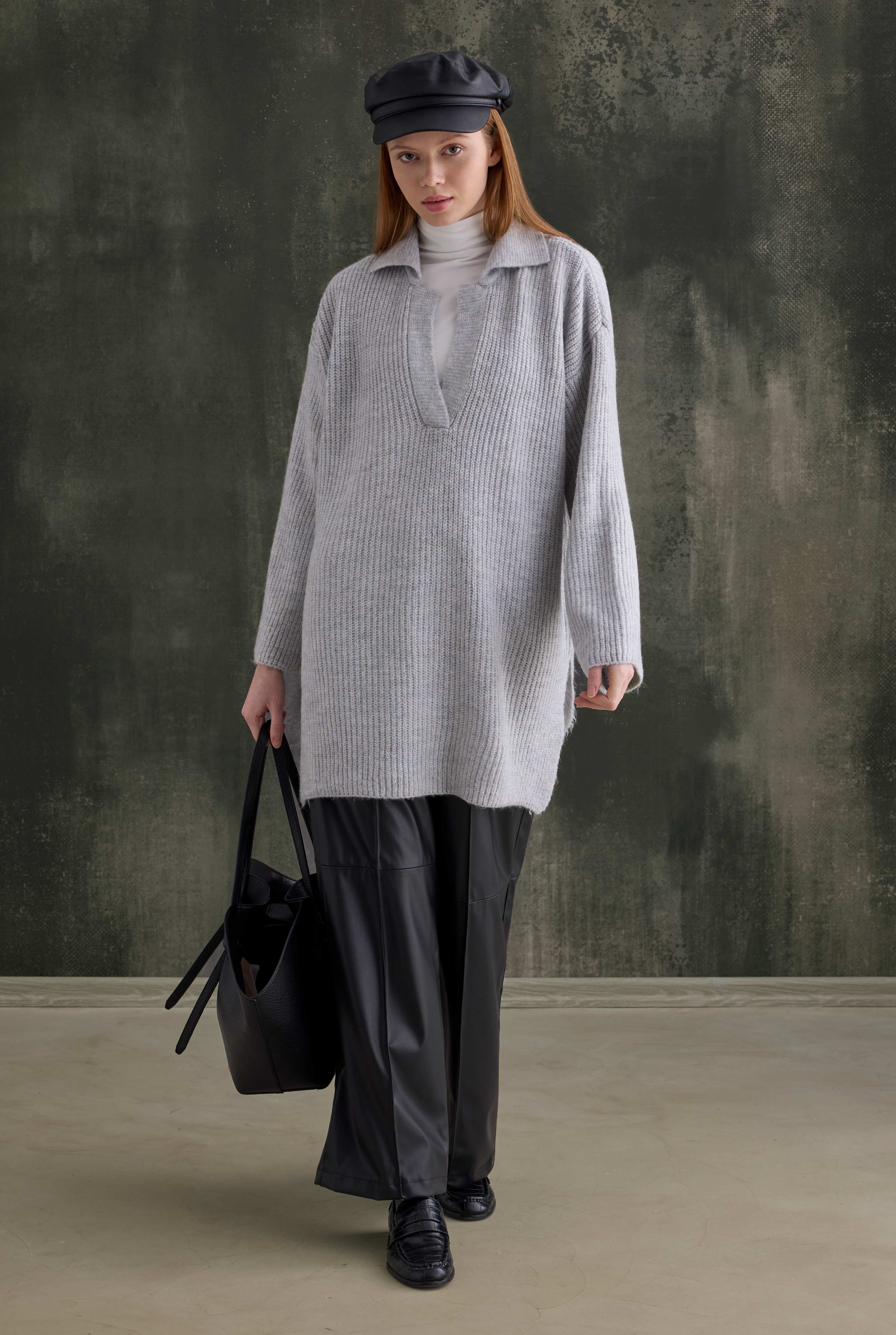 Long Polo Neck Sweater Light Gray - 4