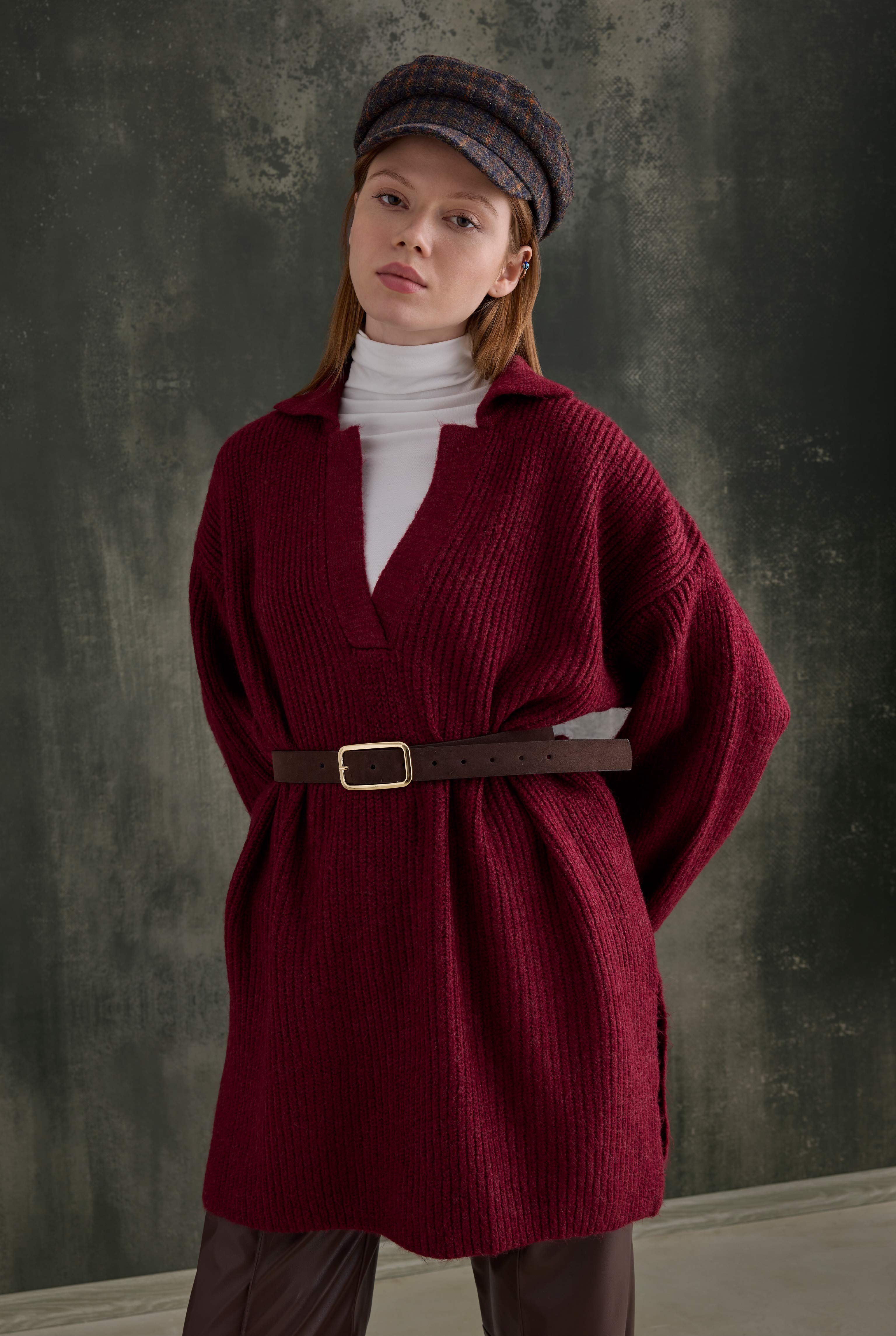 Long Polo Neck Sweater Bordeaux - 2