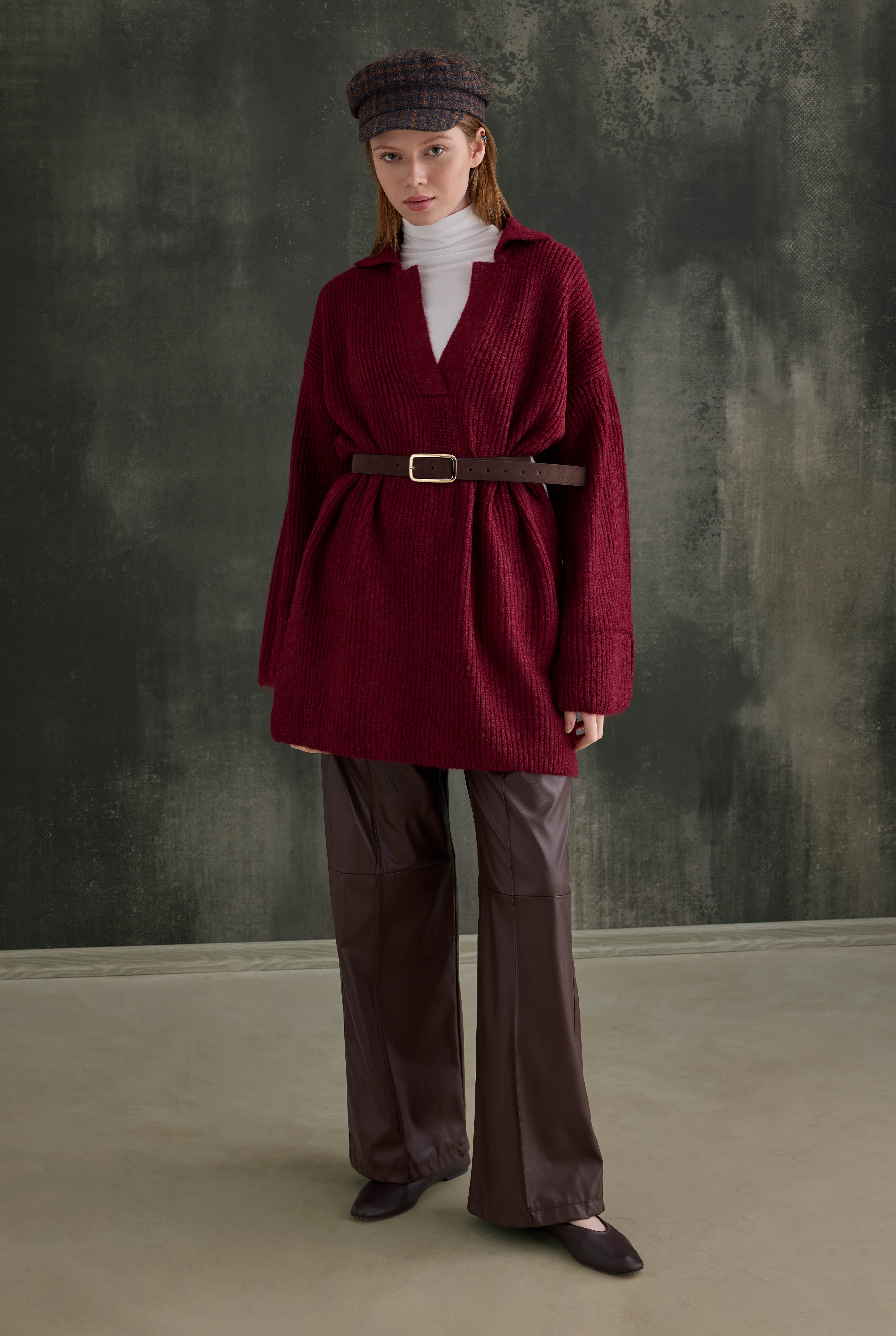 Long Polo Neck Sweater Bordeaux - HE-QA