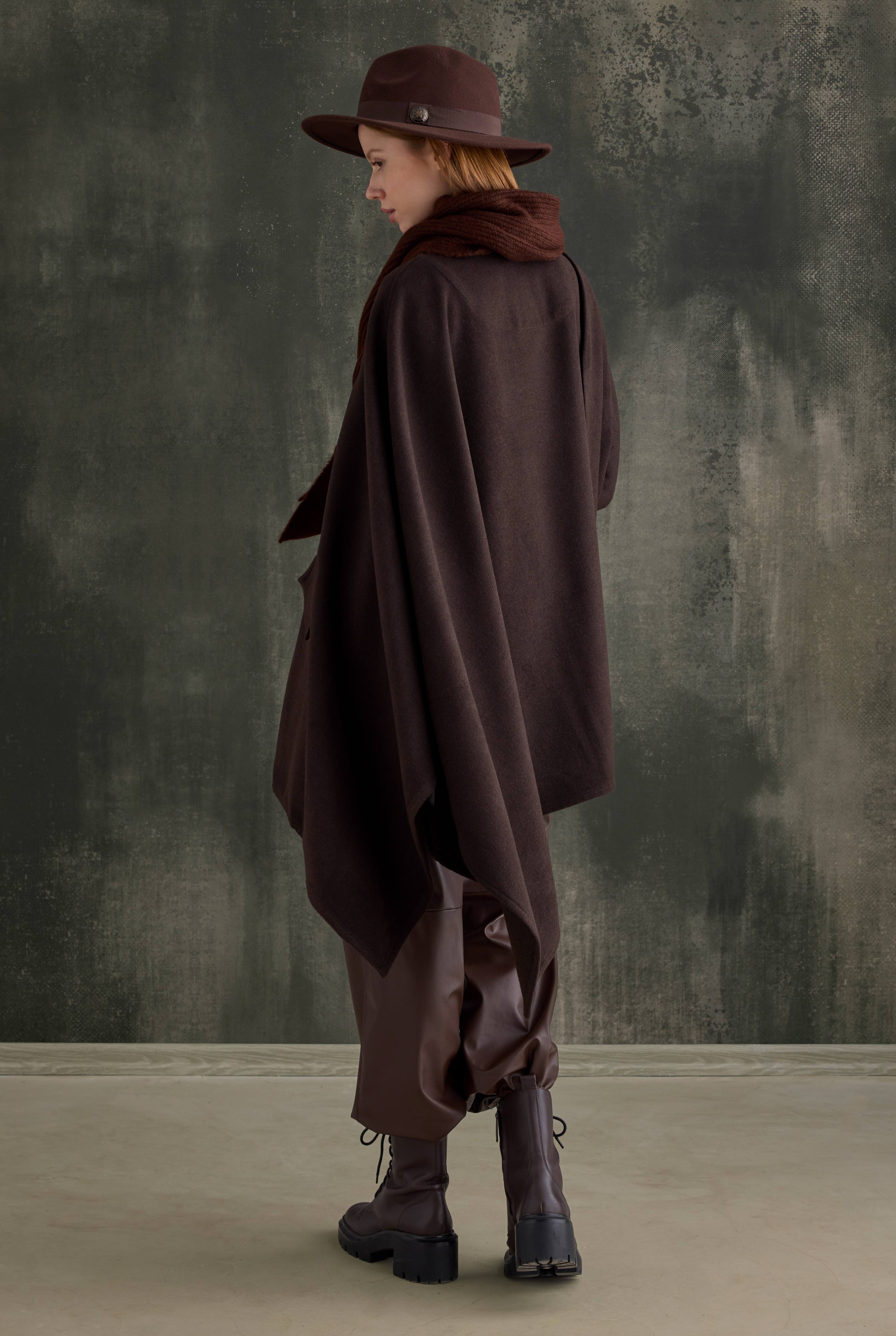 Asymmetric Oversized Coat Dark Brown - 6