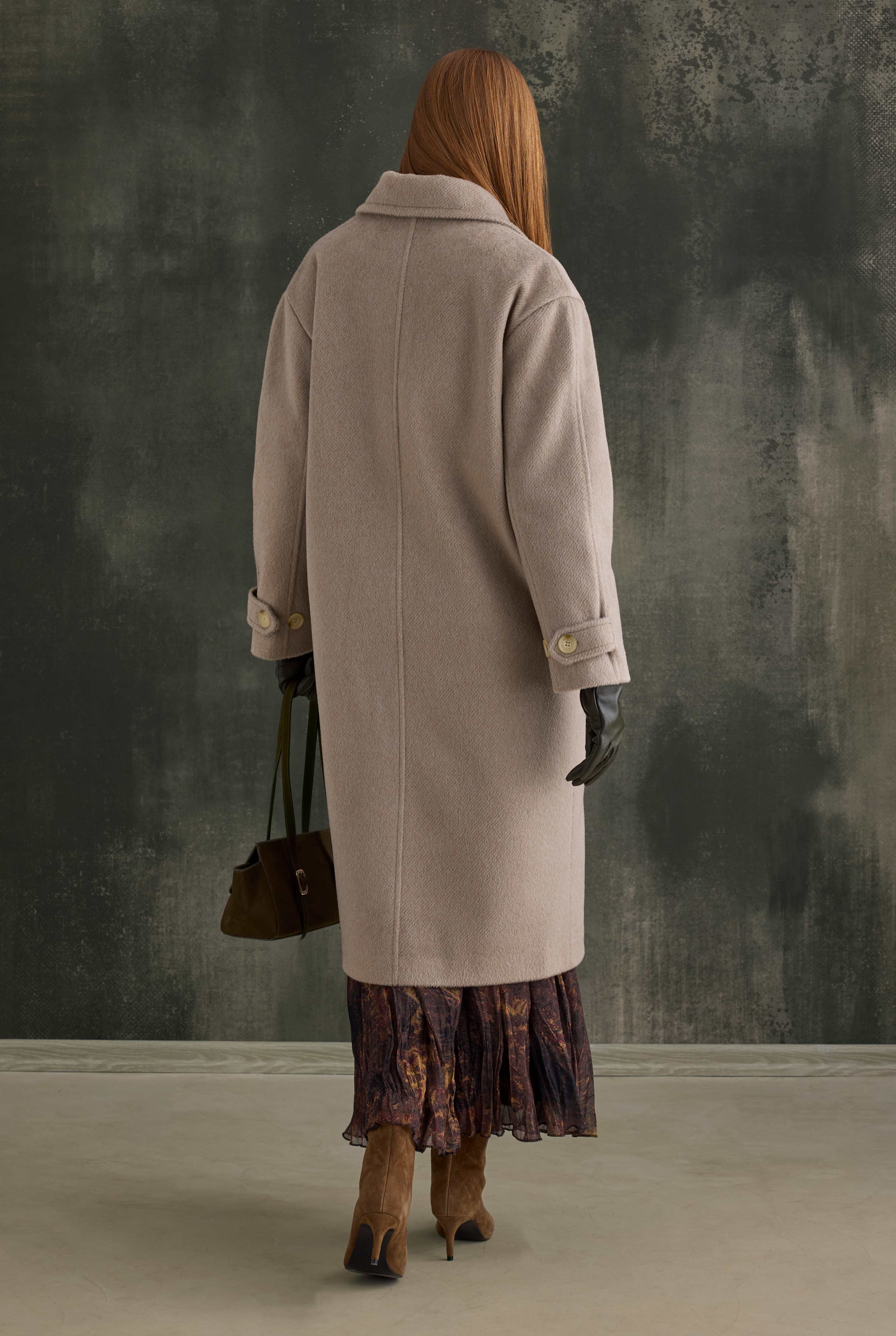 Double-Breasted Long Coat Light Mink - 5