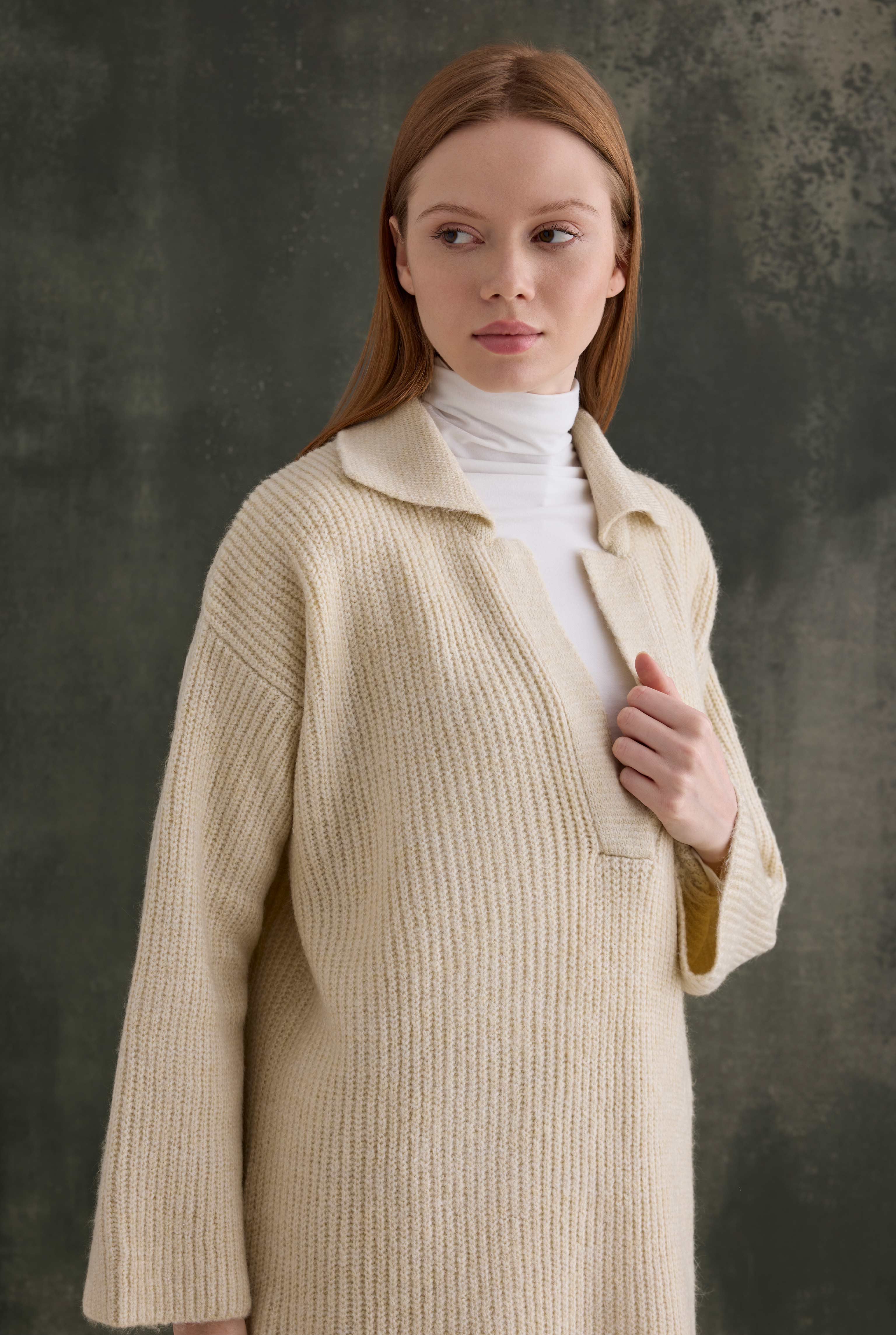 Long Polo Neck Sweater Bone - 3
