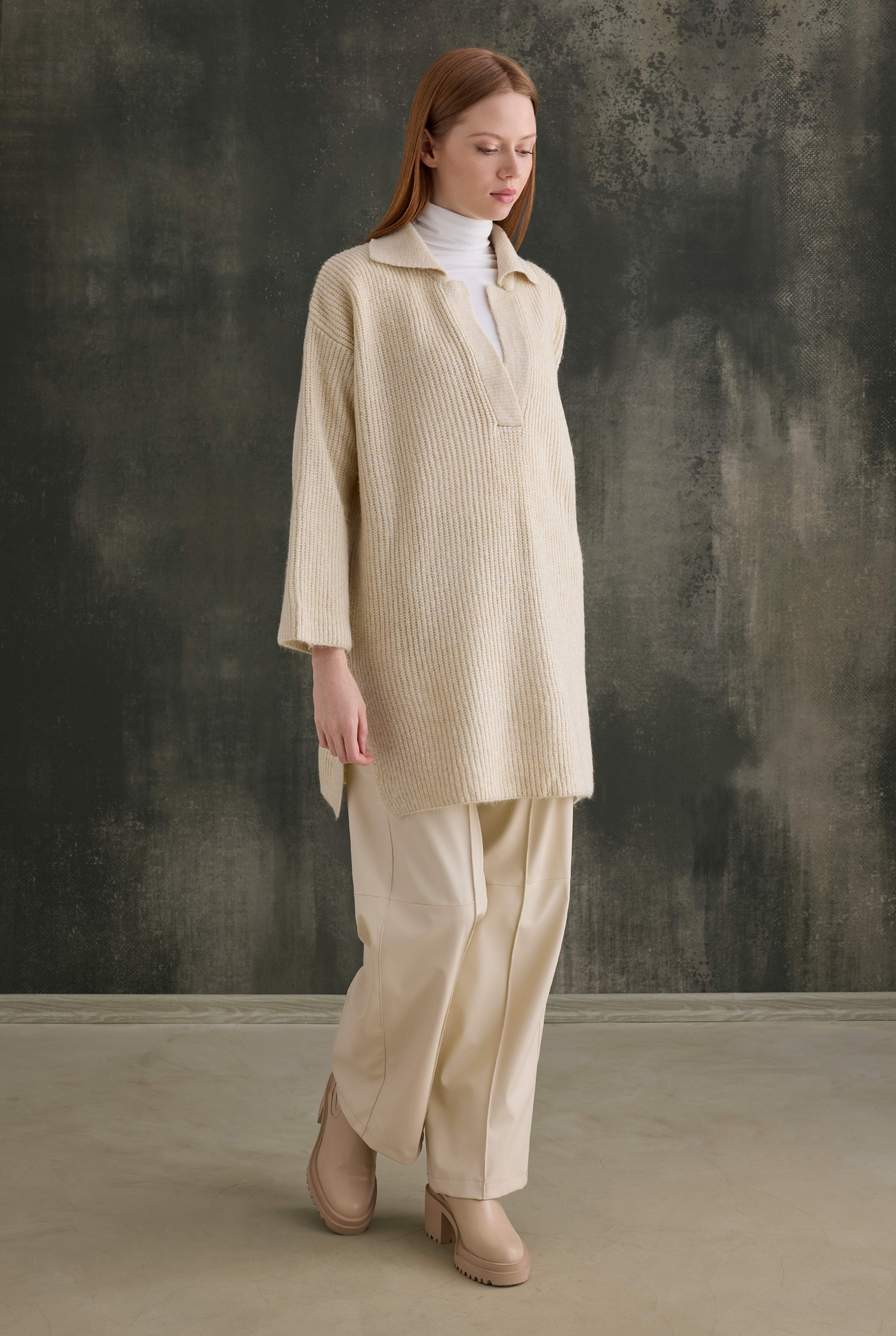 Long Polo Neck Sweater Bone - 5