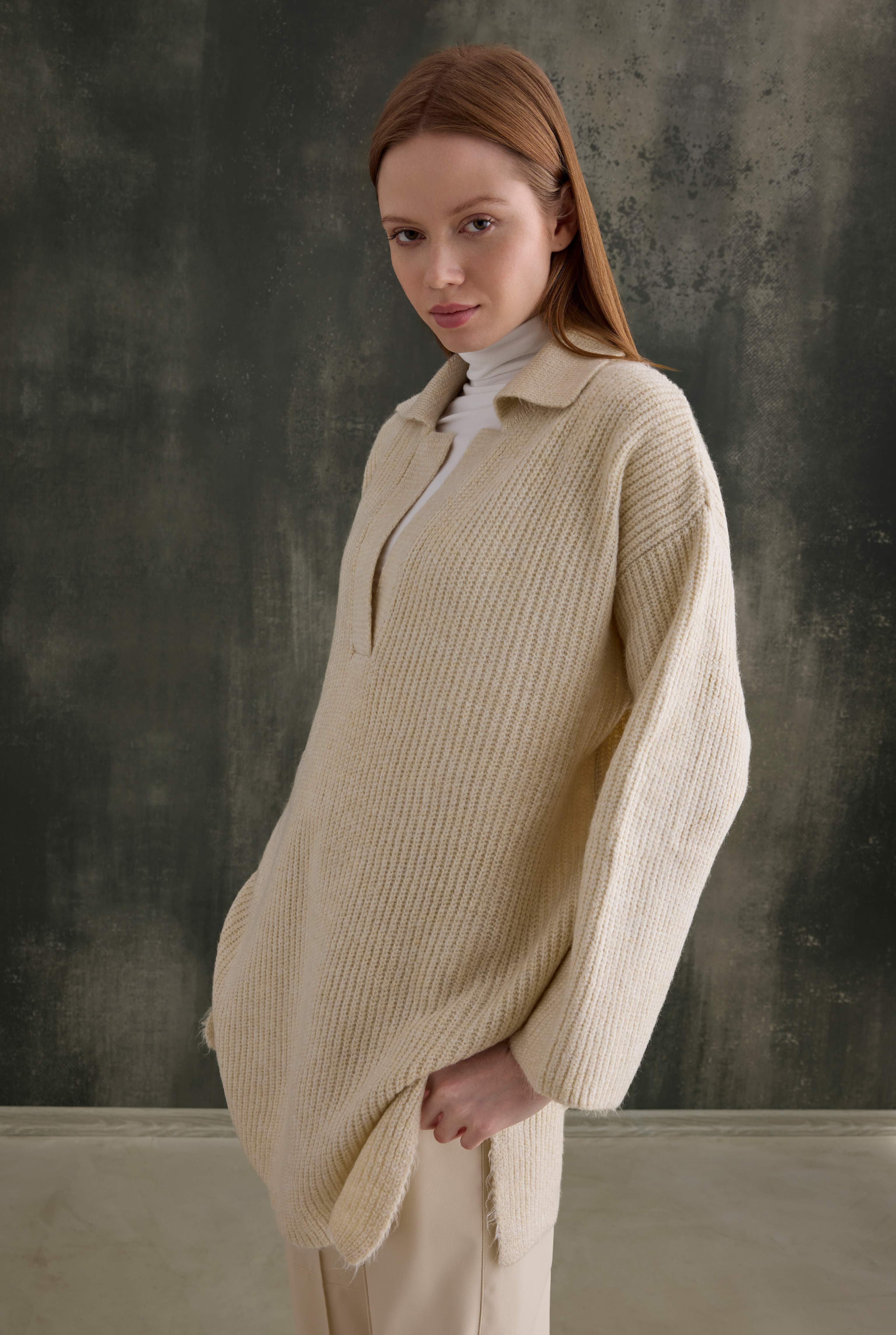 Long Polo Neck Sweater Bone - 2