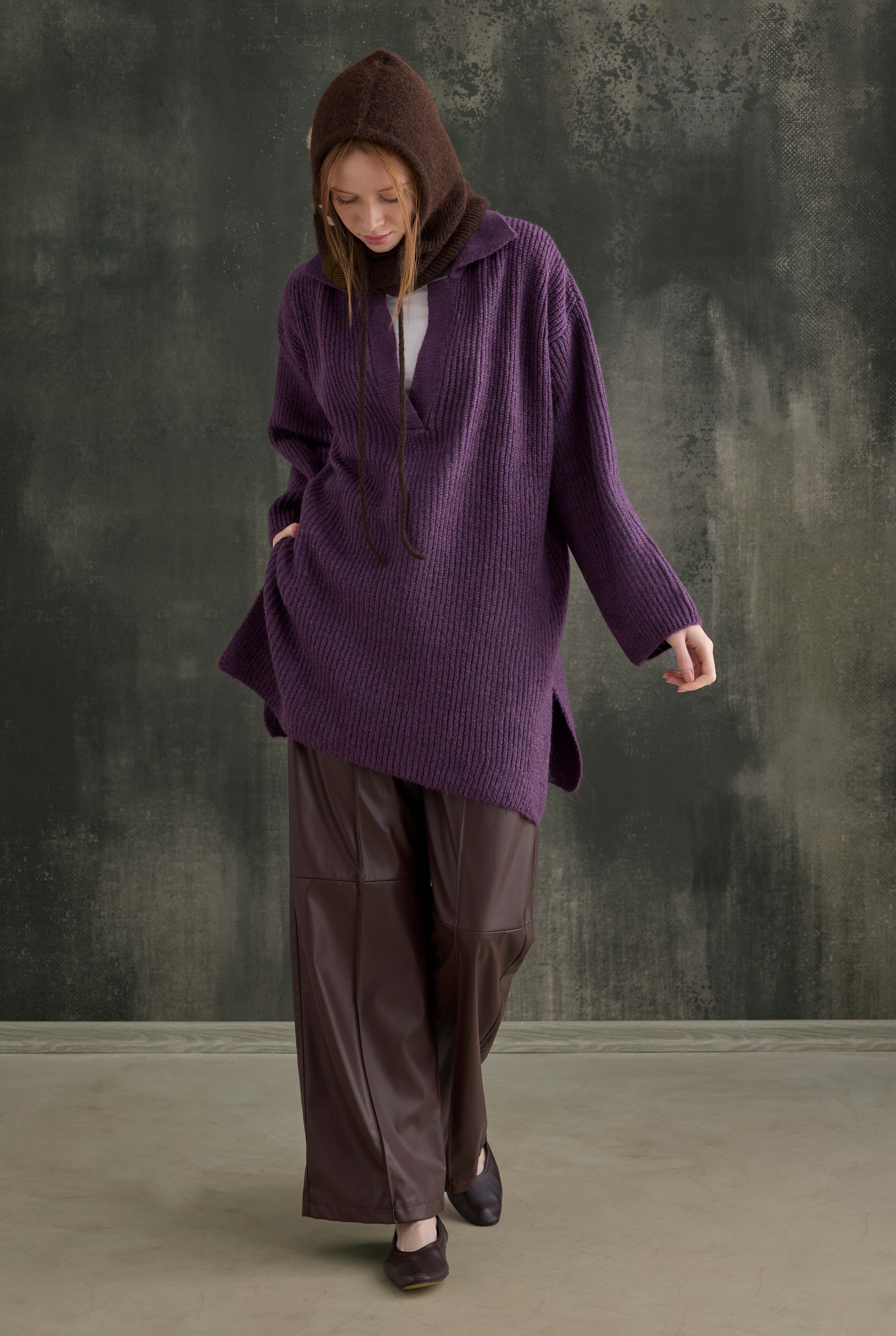 Long Polo Neck Sweater Violet - 1