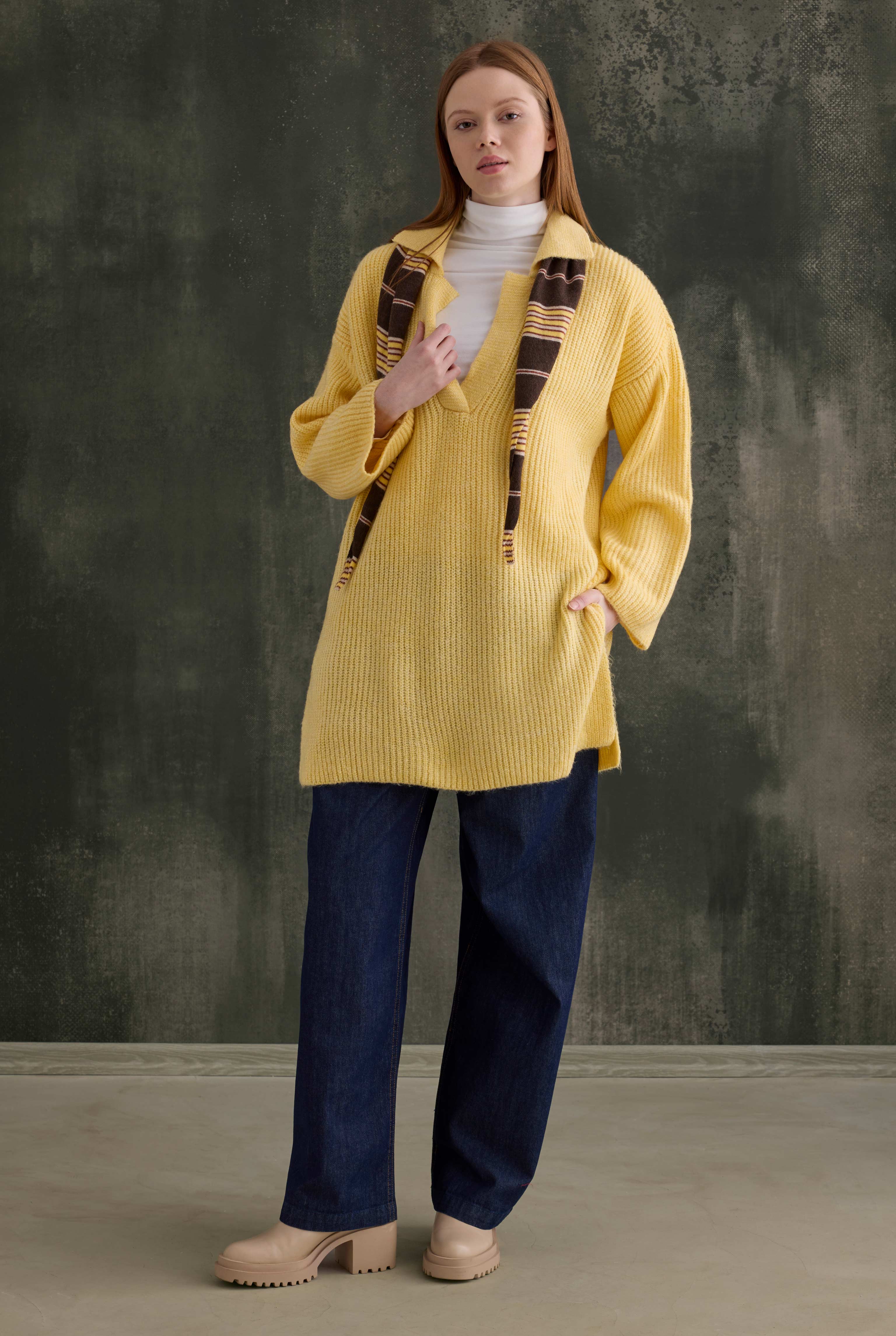 Long Polo Neck Sweater Soft Yellow - 3