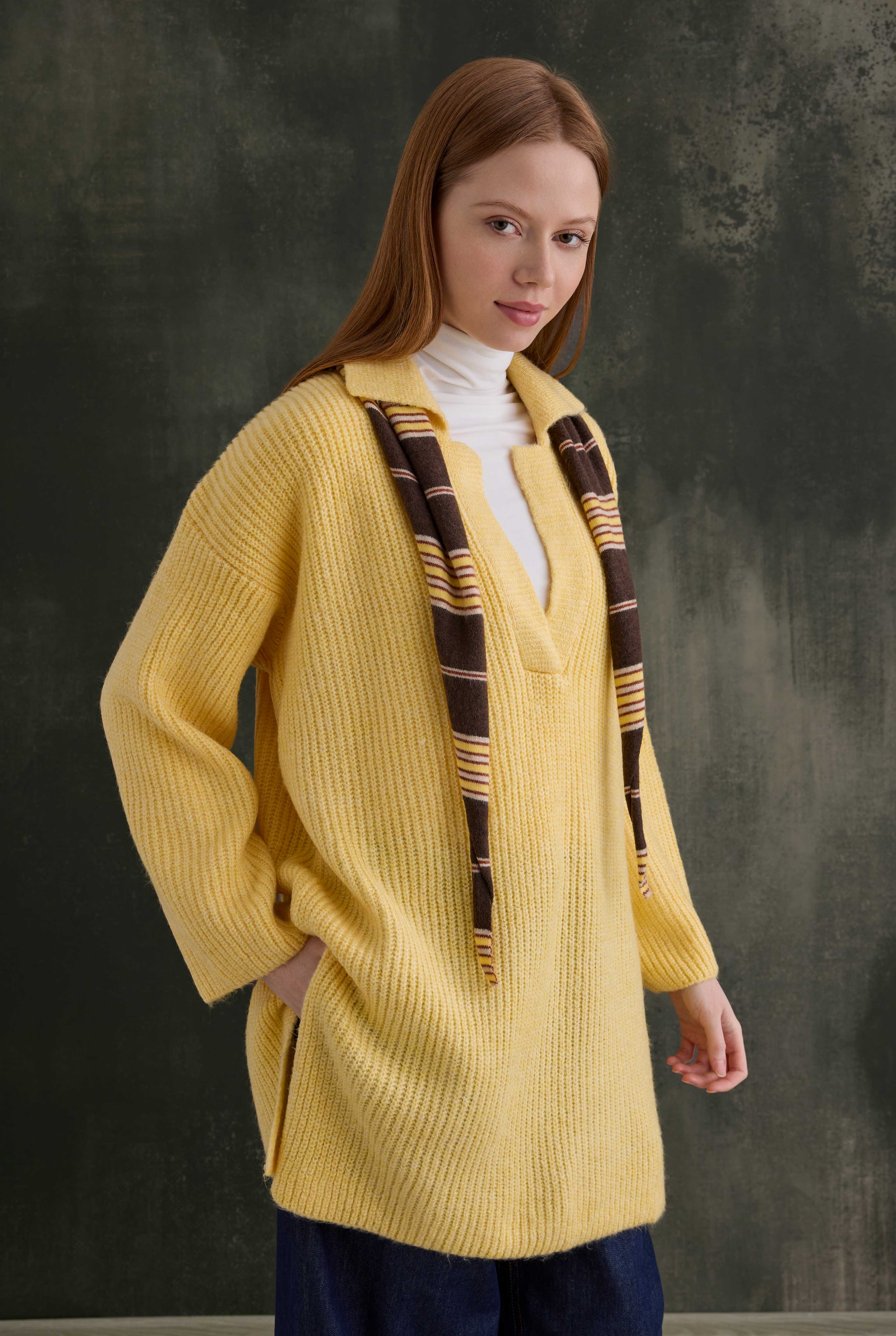 Long Polo Neck Sweater Soft Yellow - 1