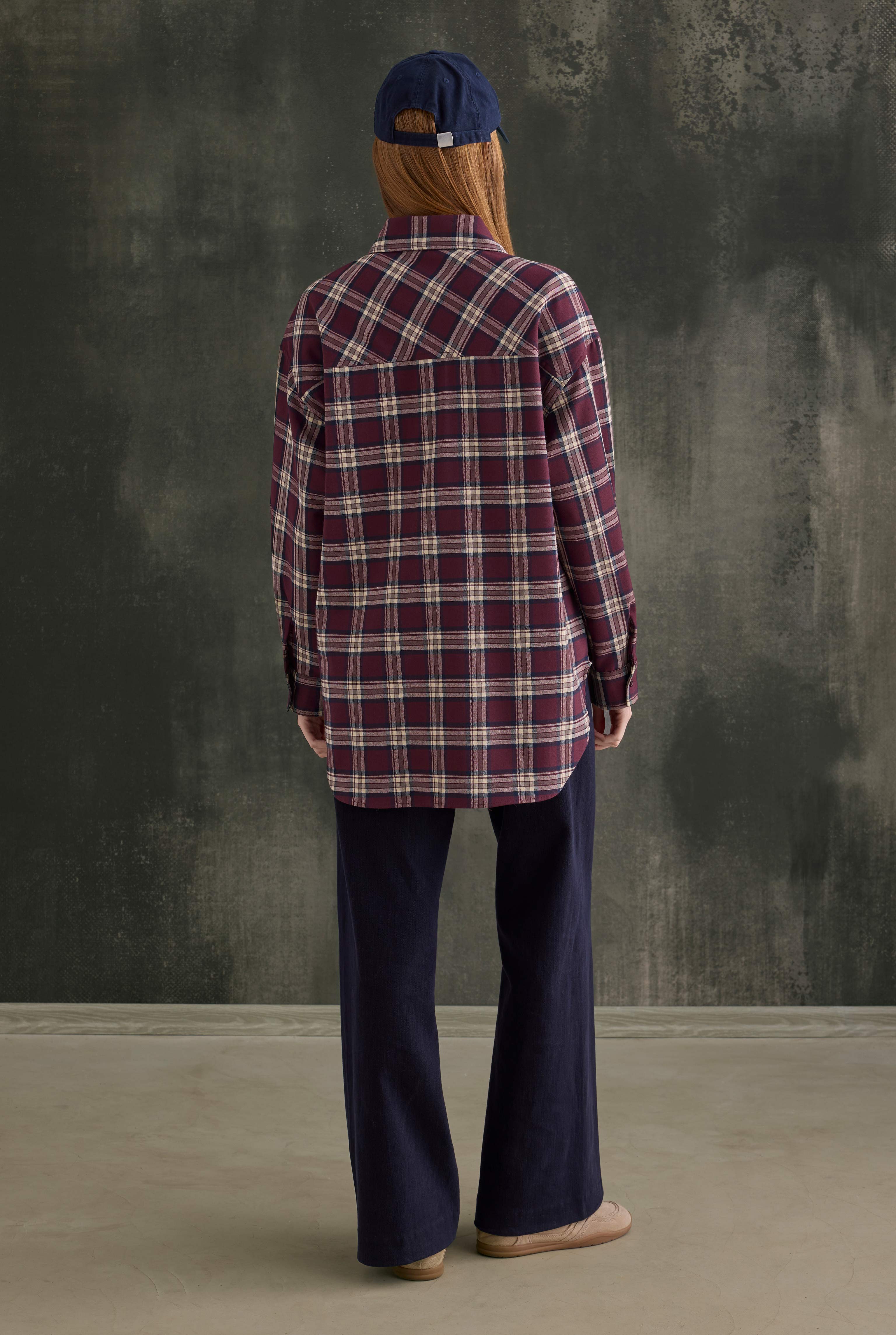 Pocket Detailed Plaid Shirt Bordeaux - 4
