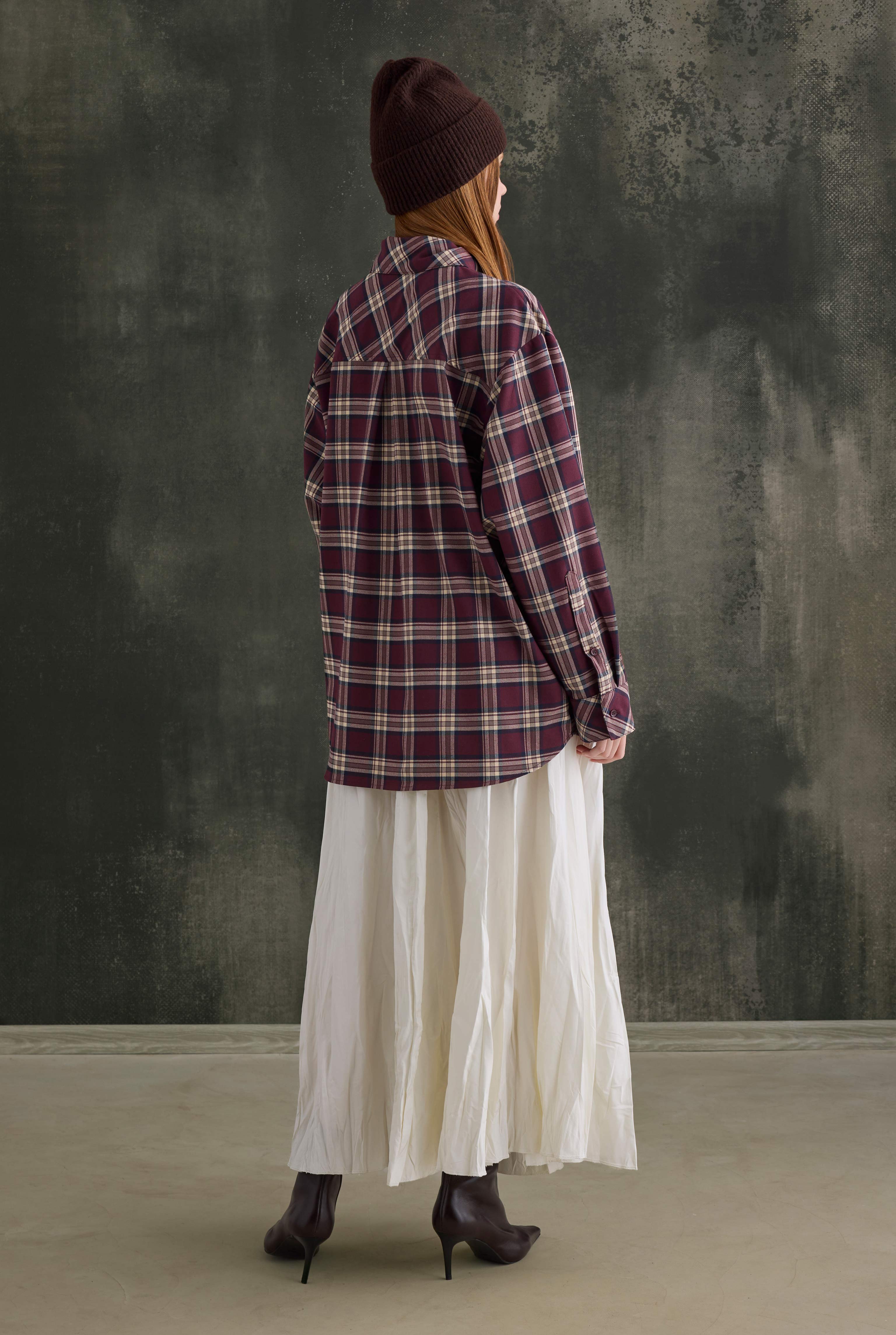 Plaid Scarf-Collar Shirt Bordeaux - 5