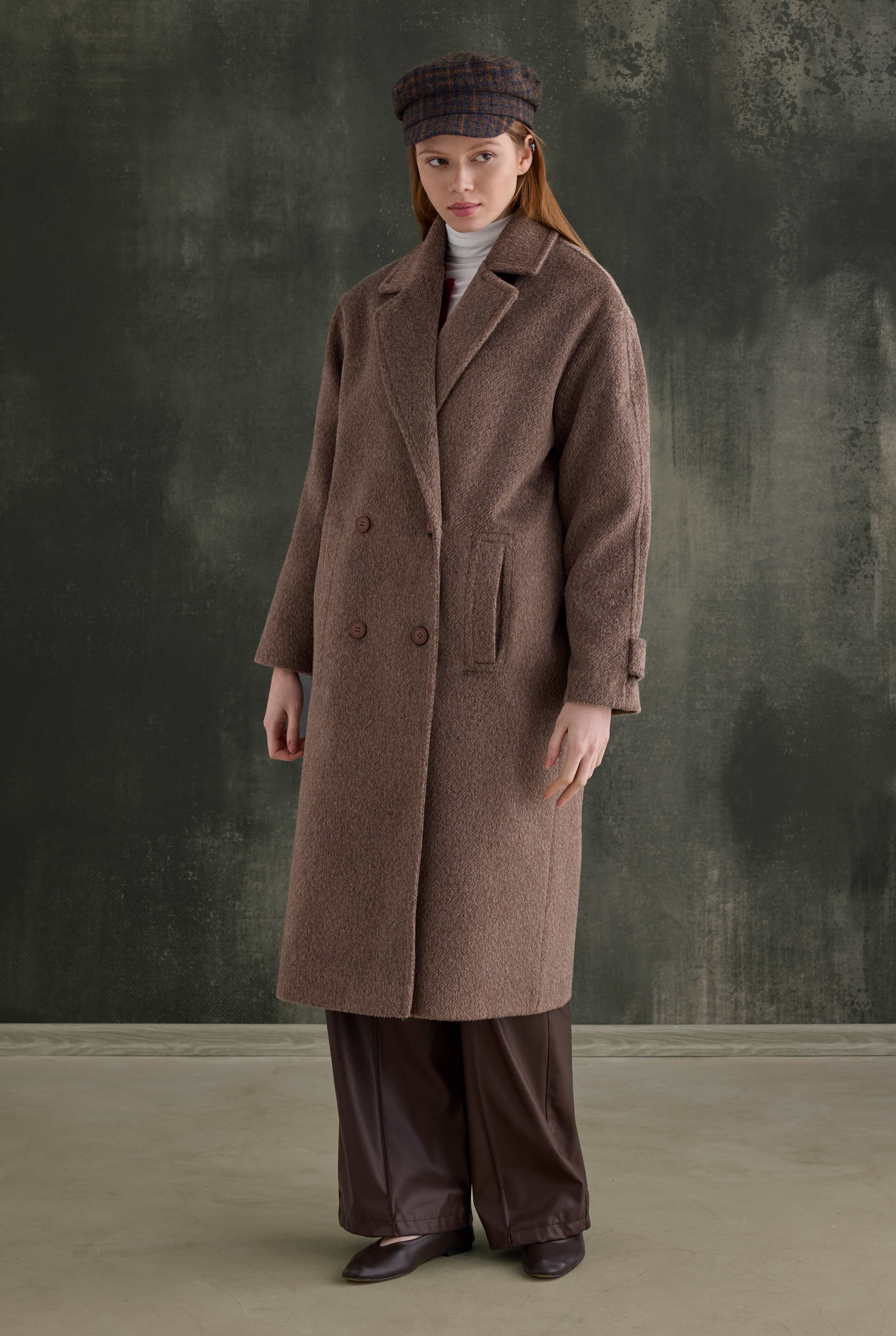 Double-Breasted Long Coat Brown - 2
