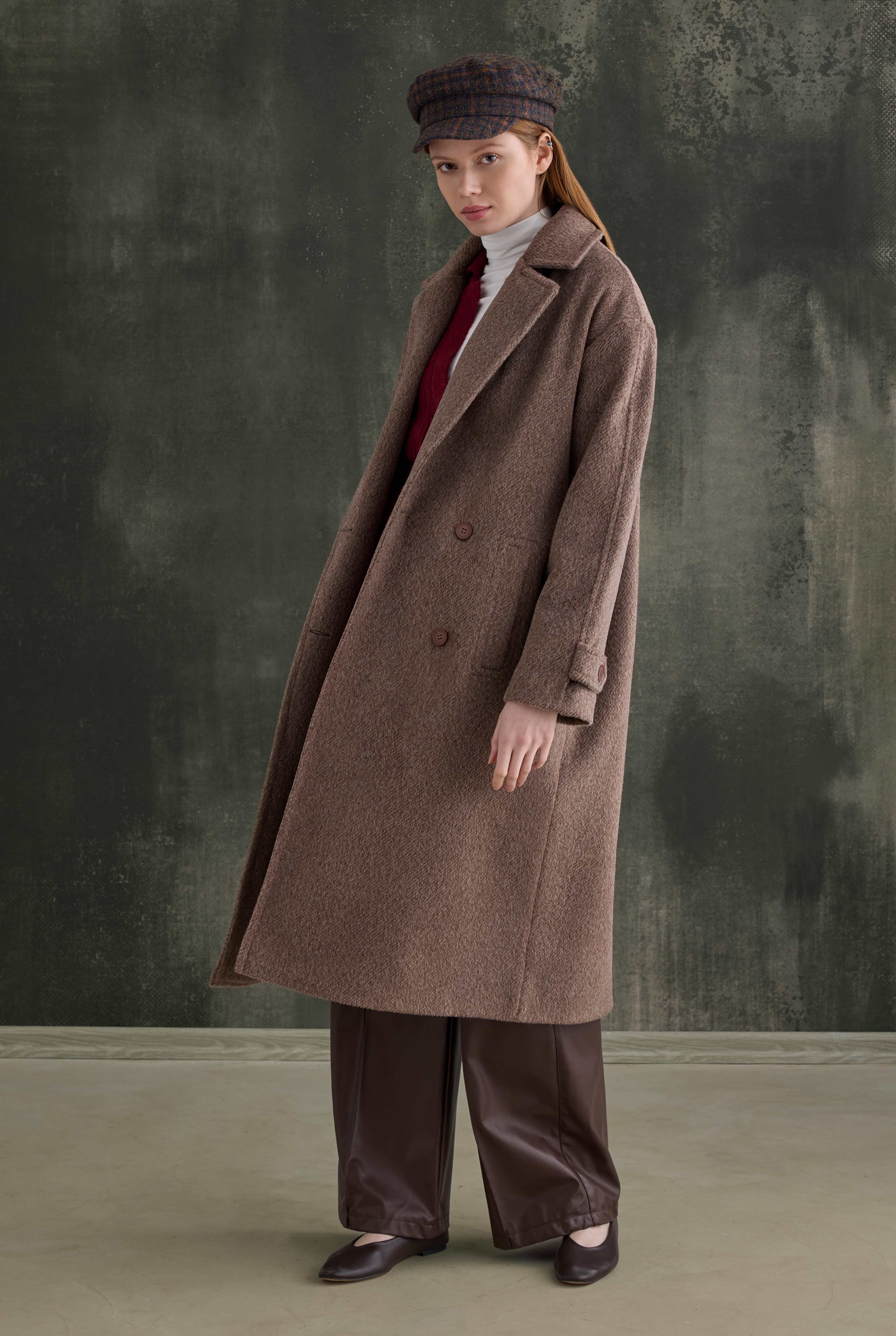 Double-Breasted Long Coat Brown - 3