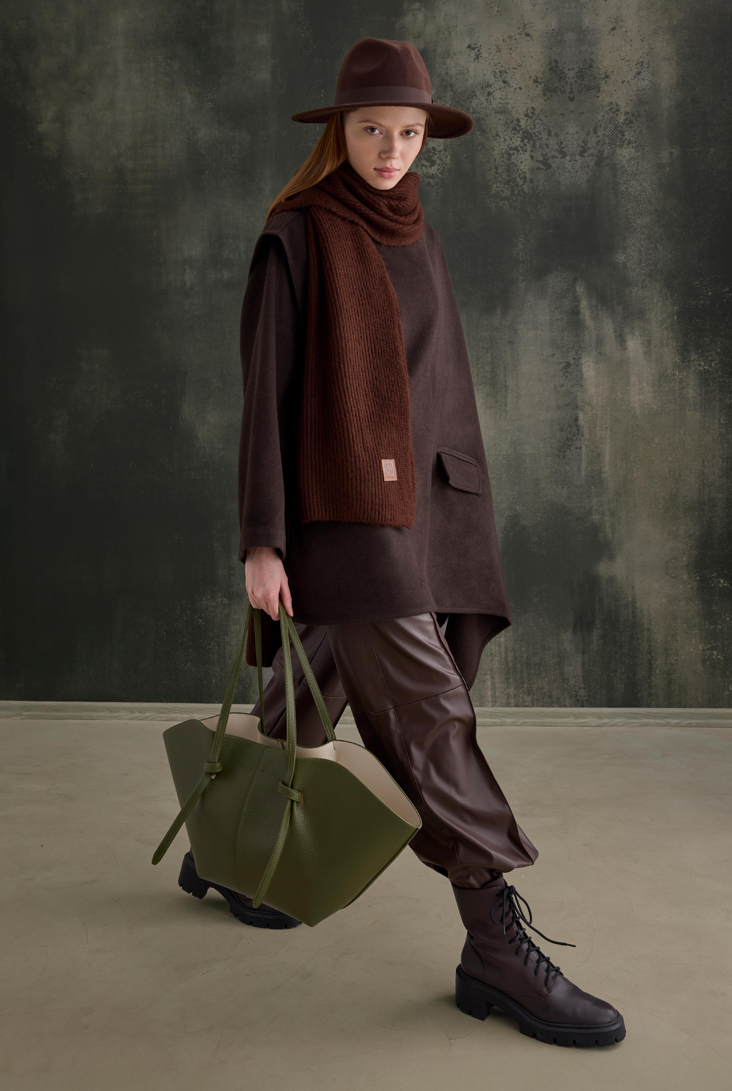 Asymmetric Oversized Coat Dark Brown - 2