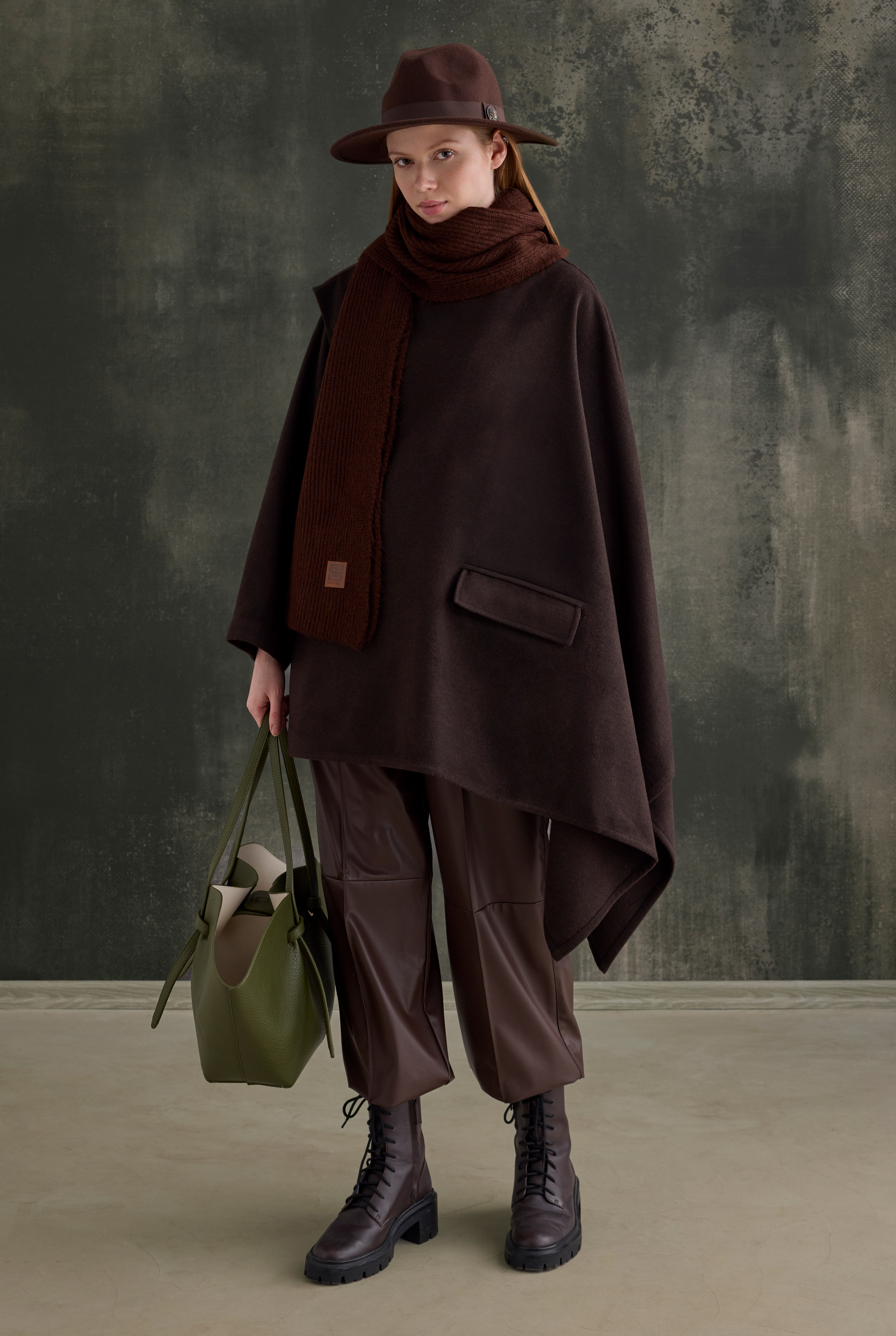 Asymmetric Oversized Coat Dark Brown - 3