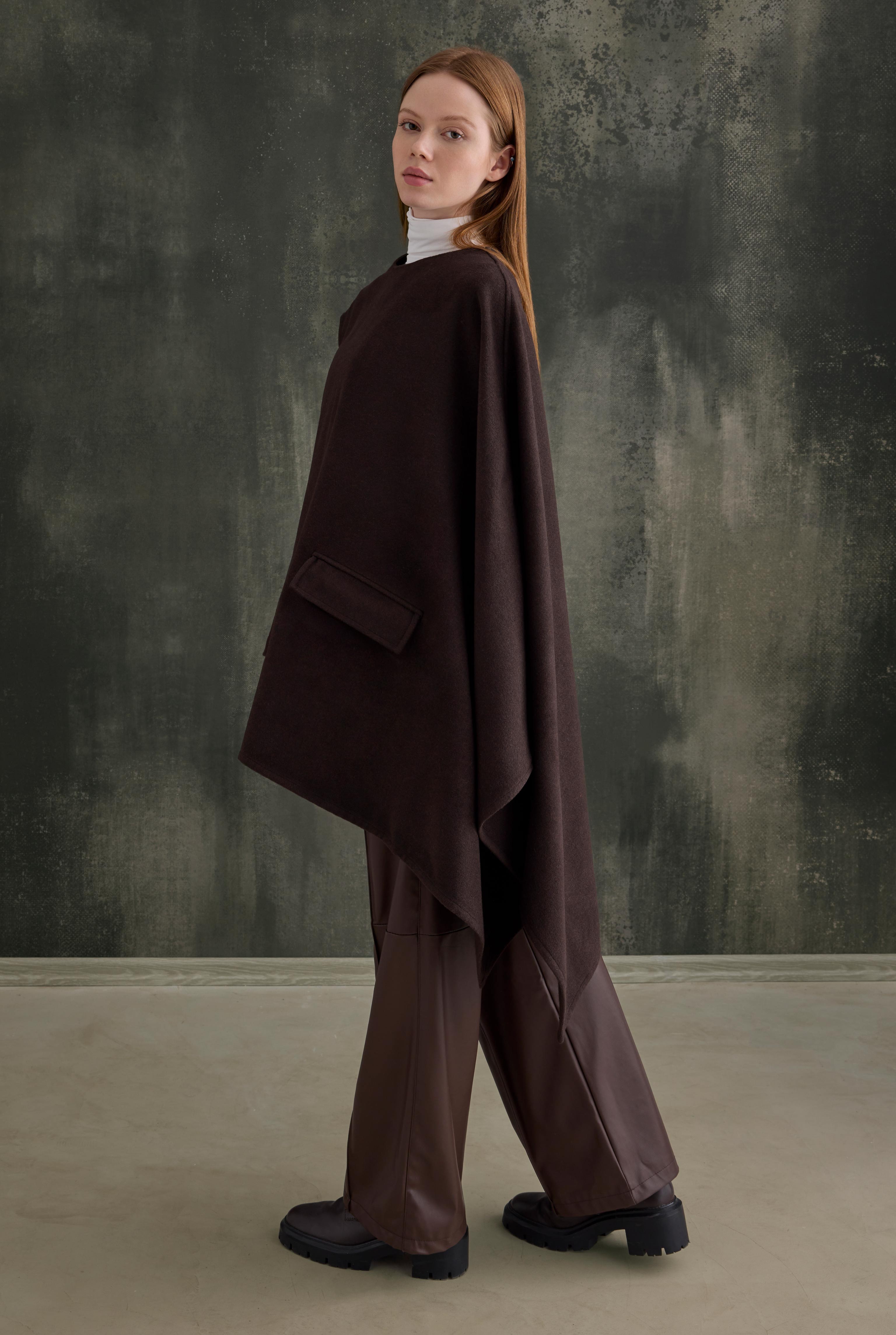 Asymmetric Oversized Coat Dark Brown - 5