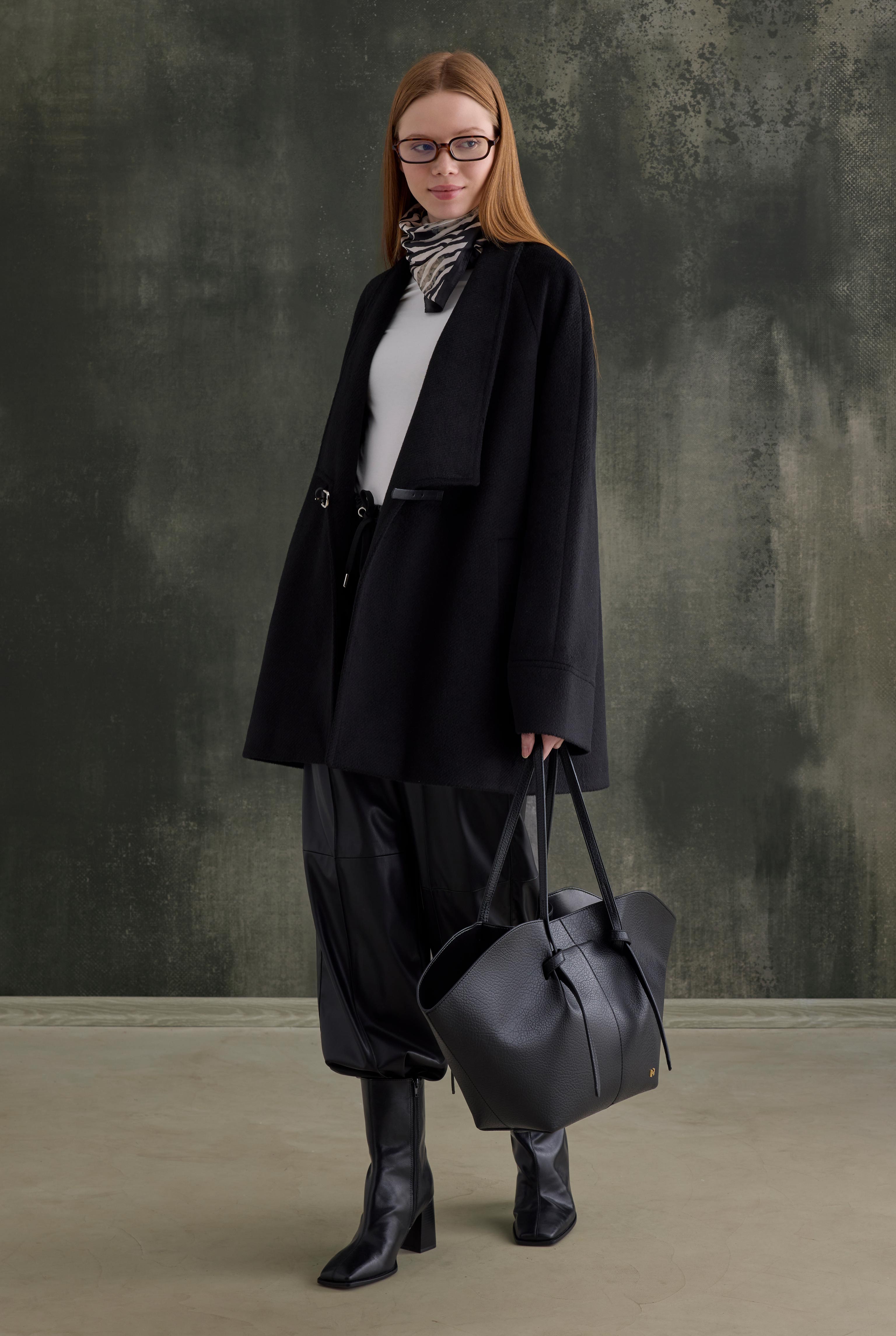 Belt Detailed Coat Black - 4