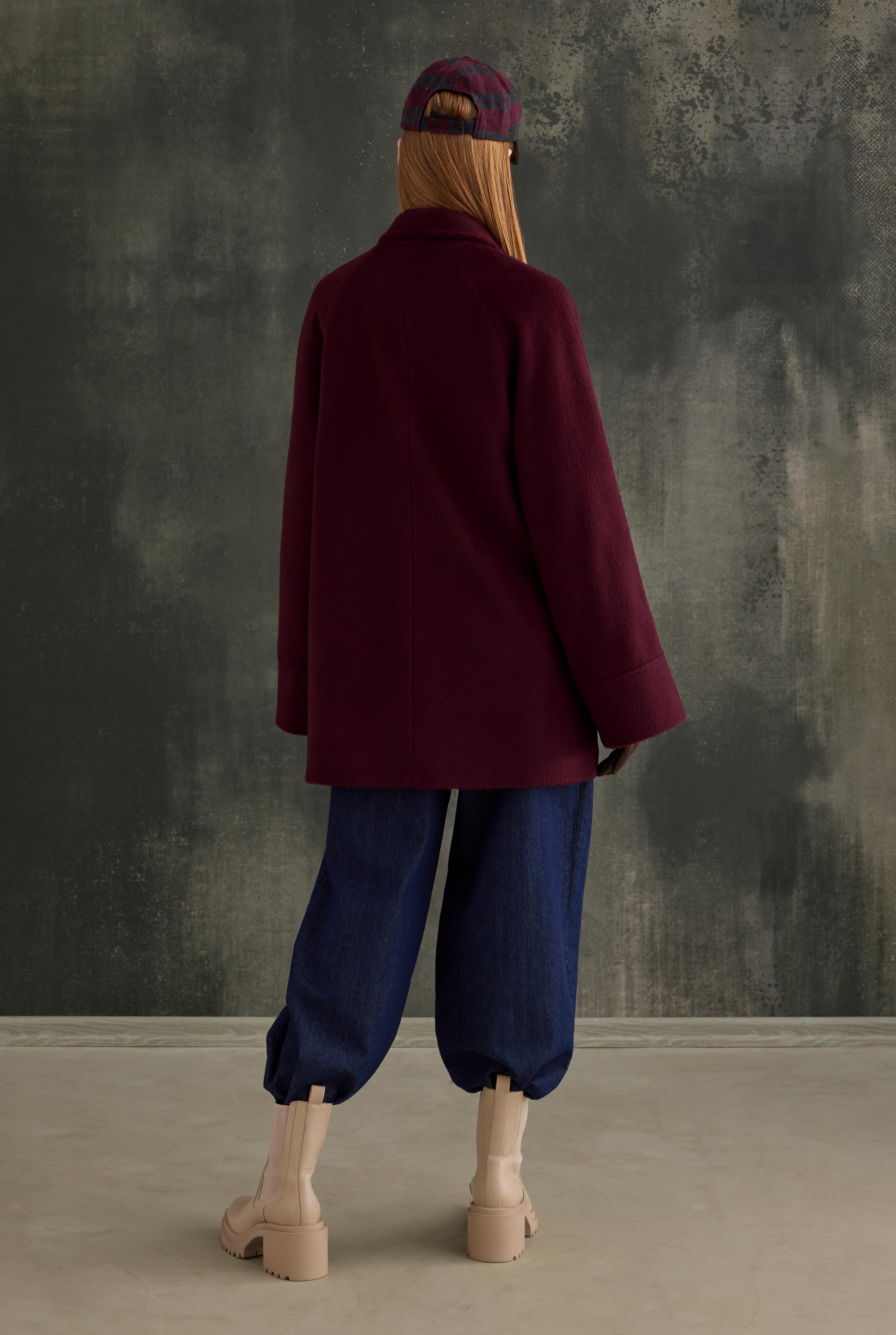 Belt Detailed Coat Bordeaux - 4