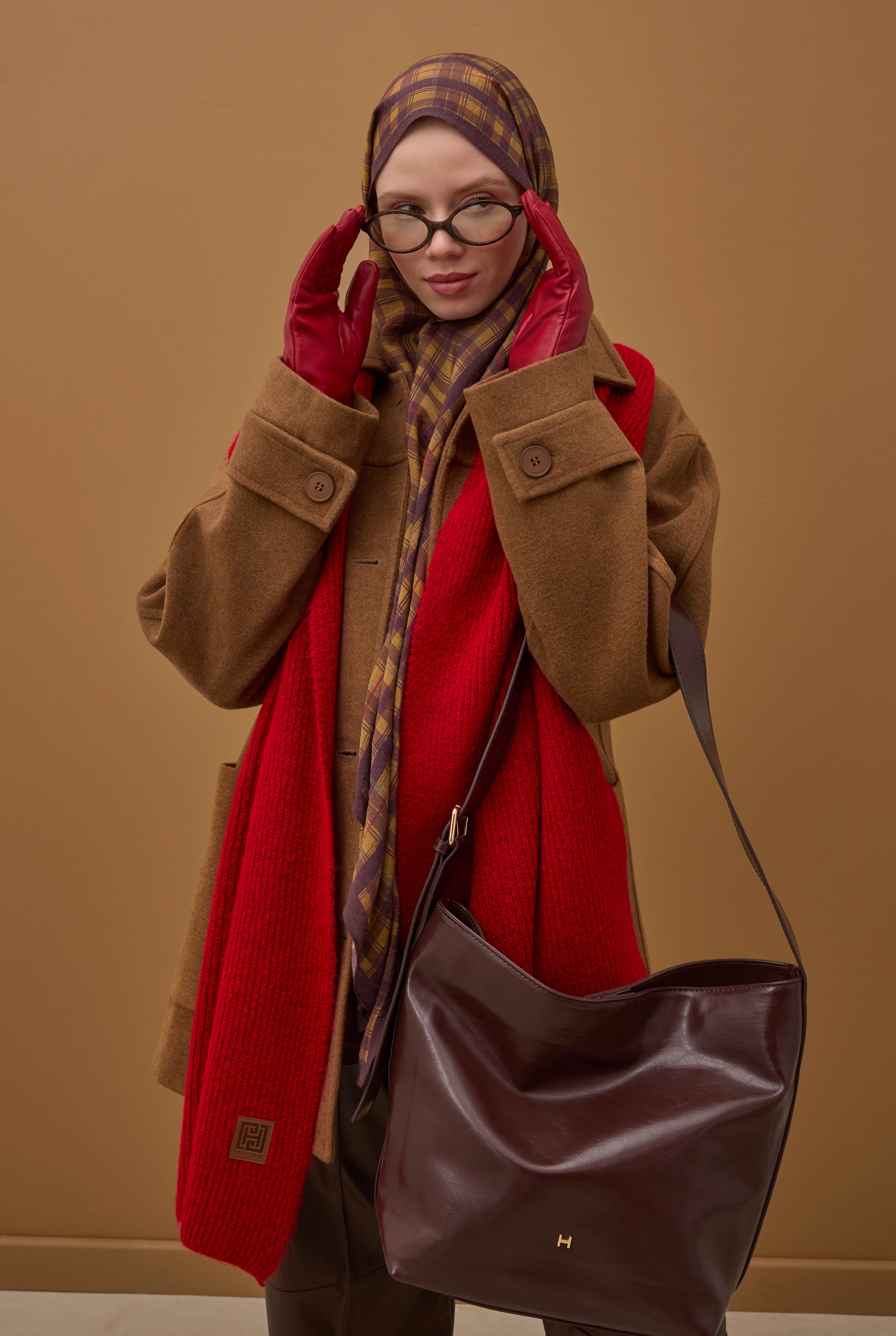 Pera Plaid Shawl Tan - 6