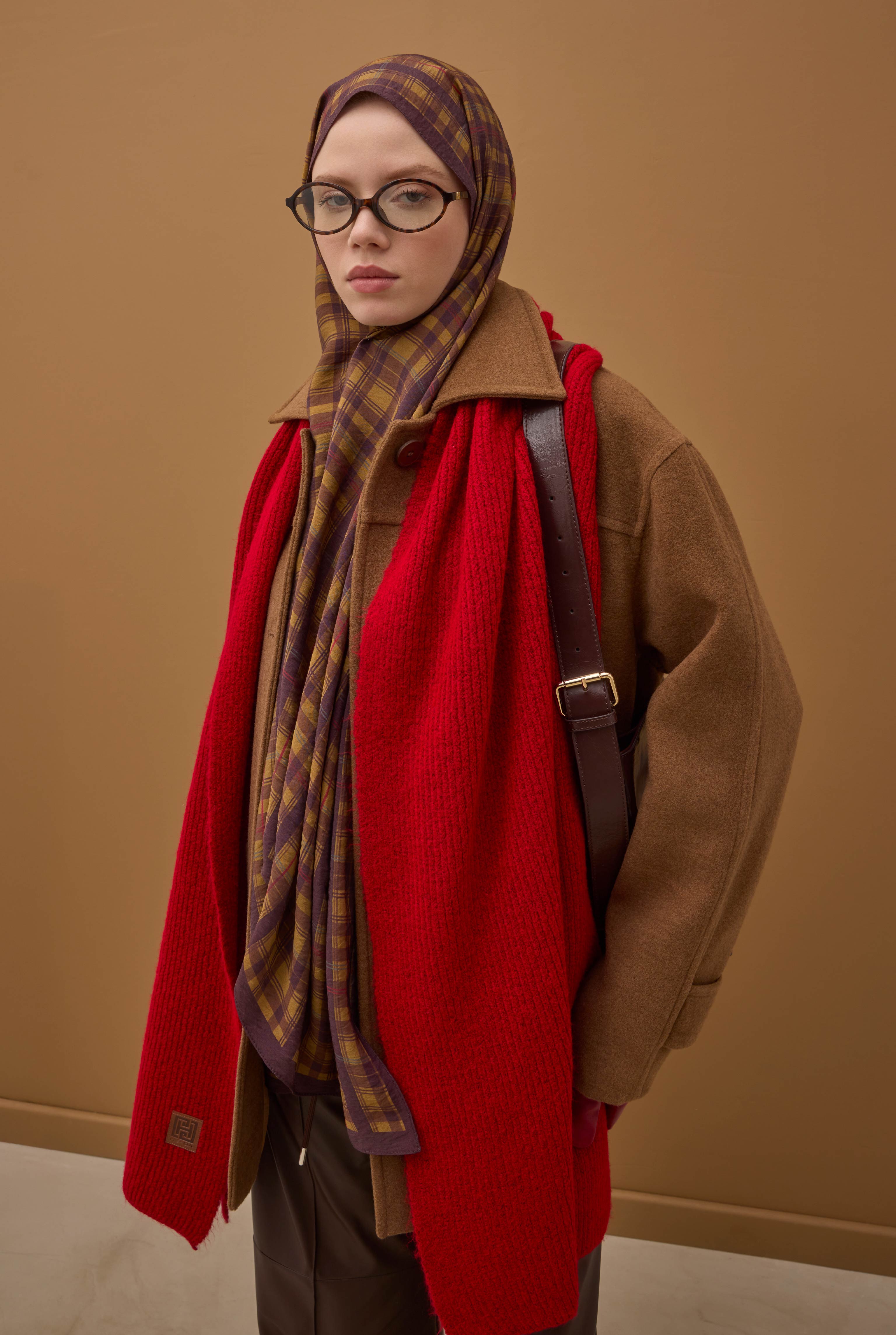 Pera Plaid Shawl Tan - 8