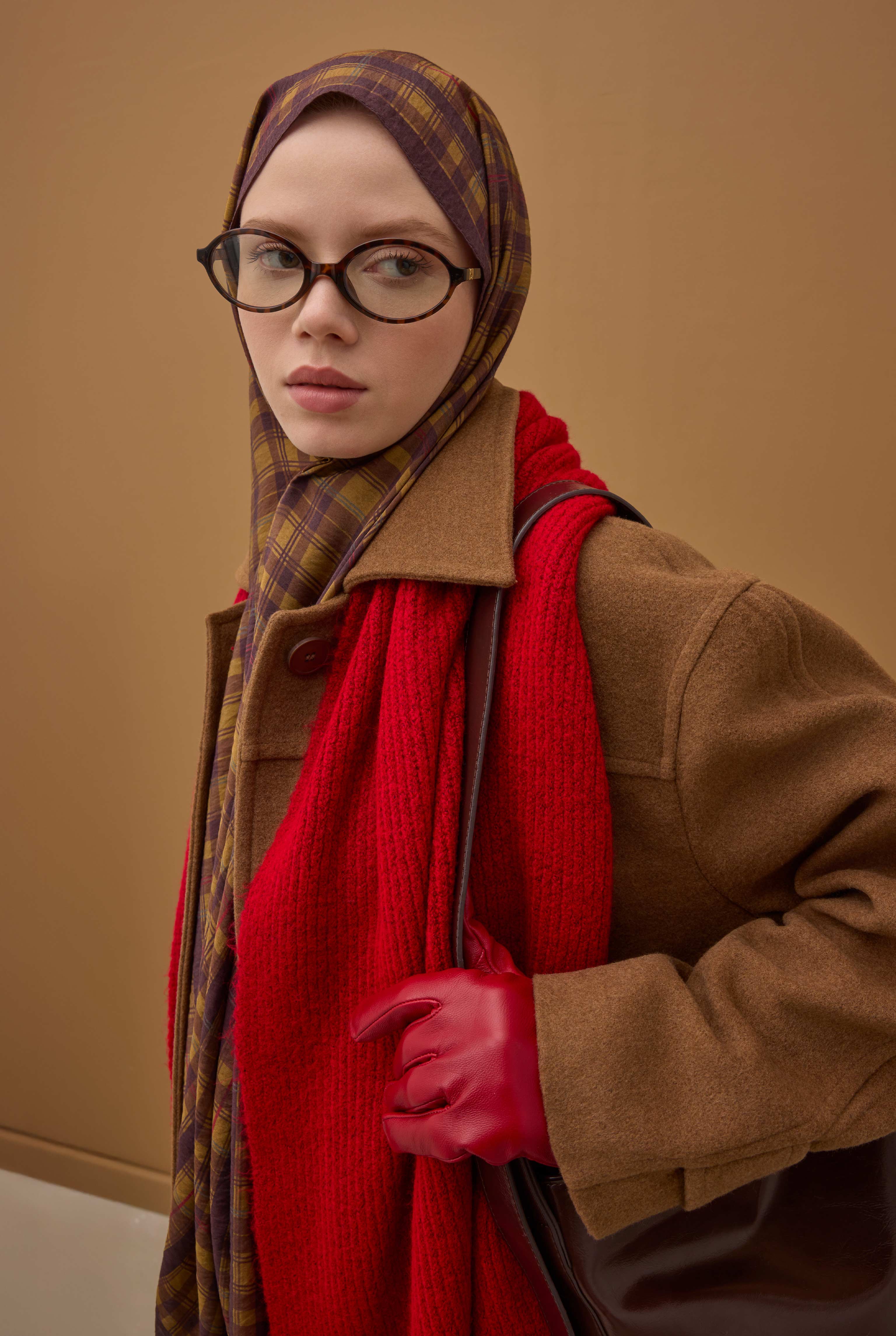 Pera Plaid Shawl Tan - 5