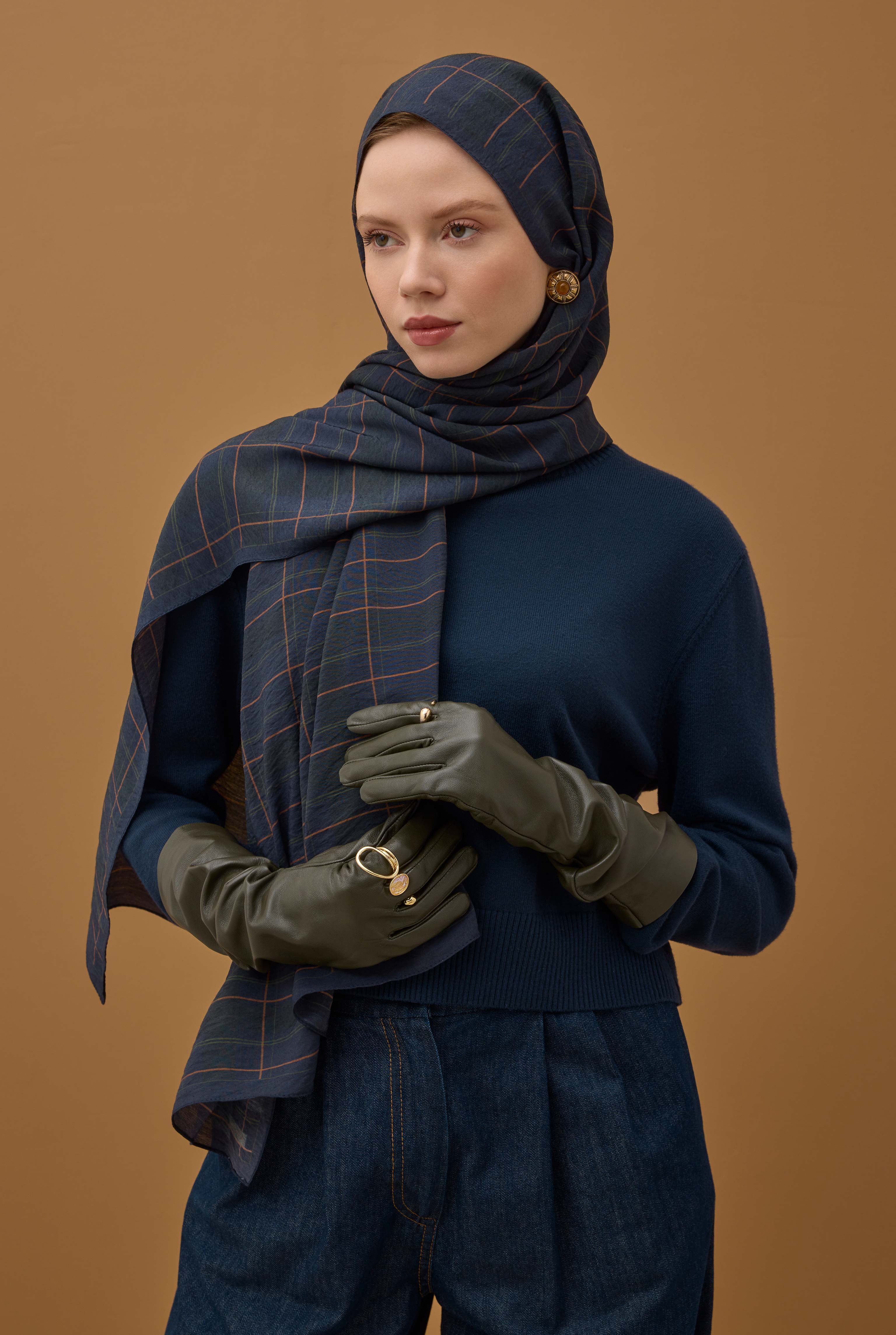 Riva Plaid Shawl Dark Navy Blue - 5