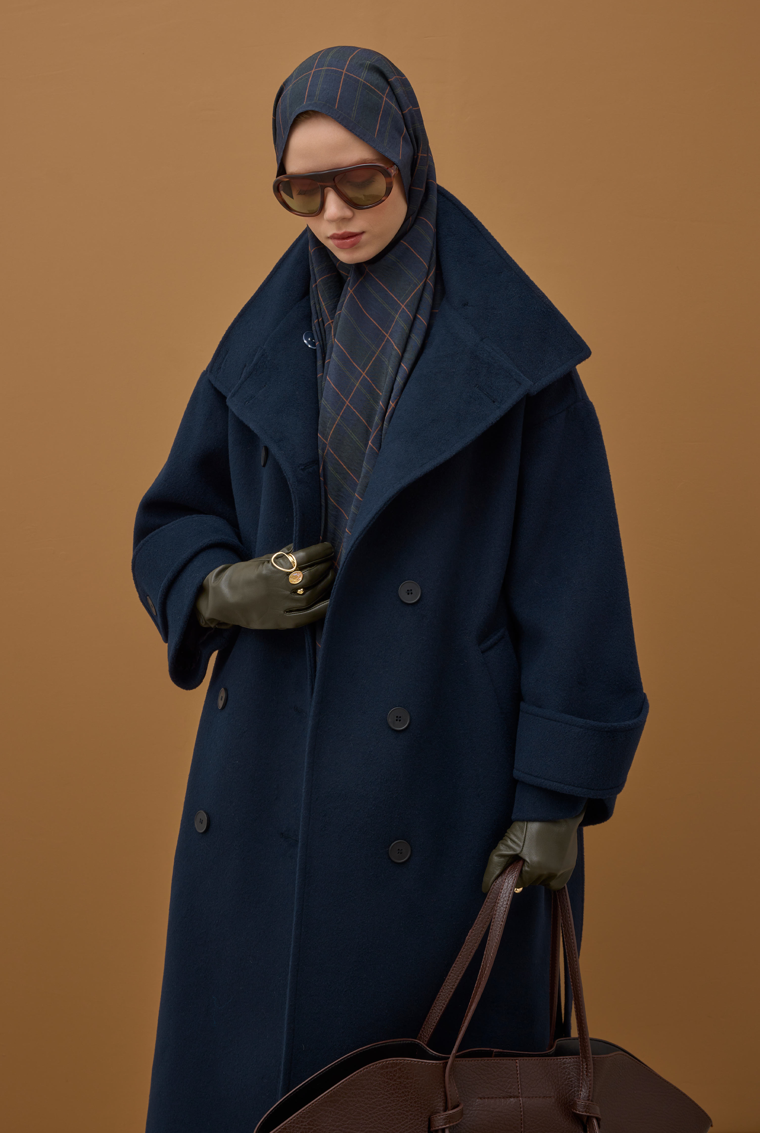 Riva Plaid Shawl Dark Navy Blue - 7