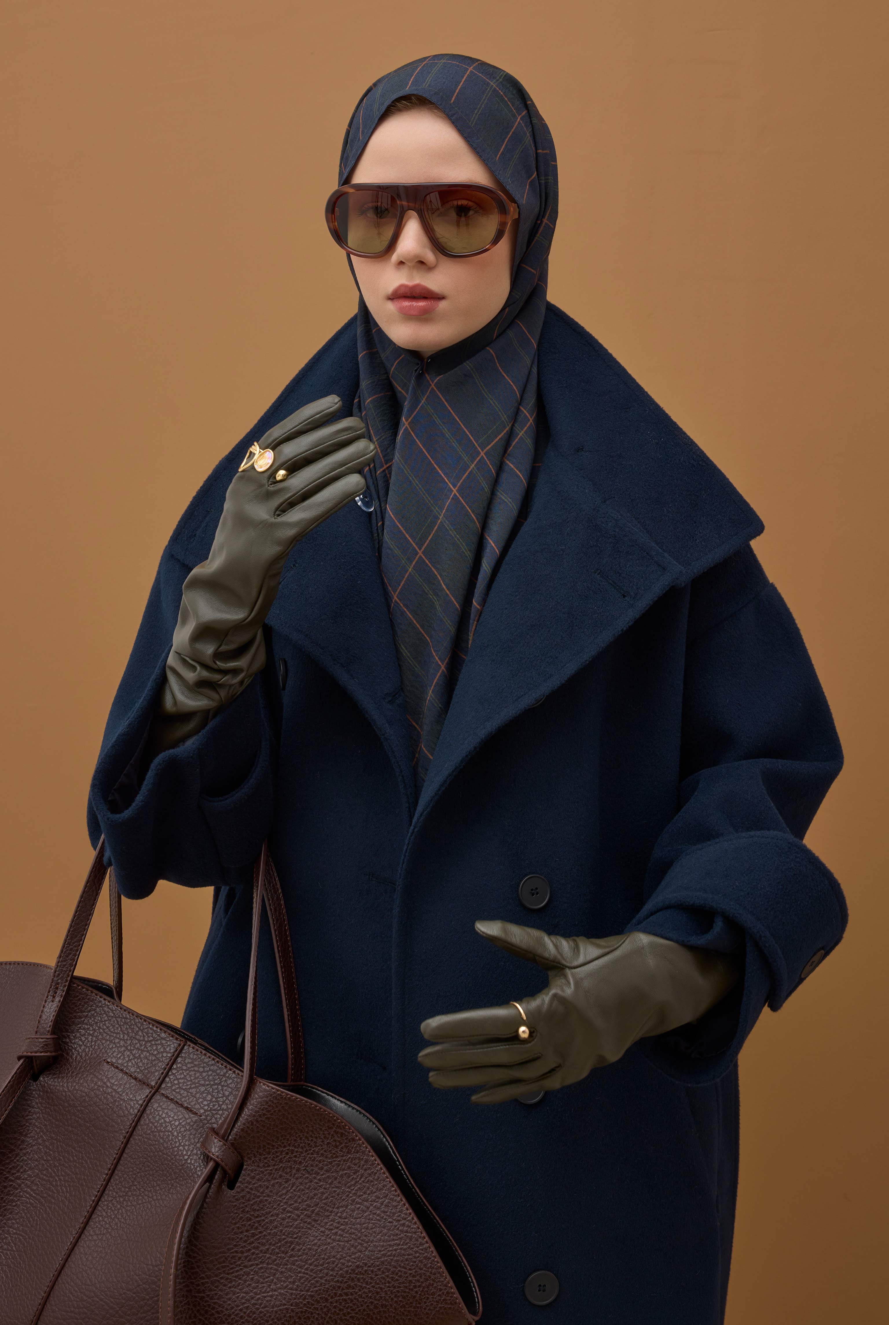 Riva Plaid Shawl Dark Navy Blue - 8
