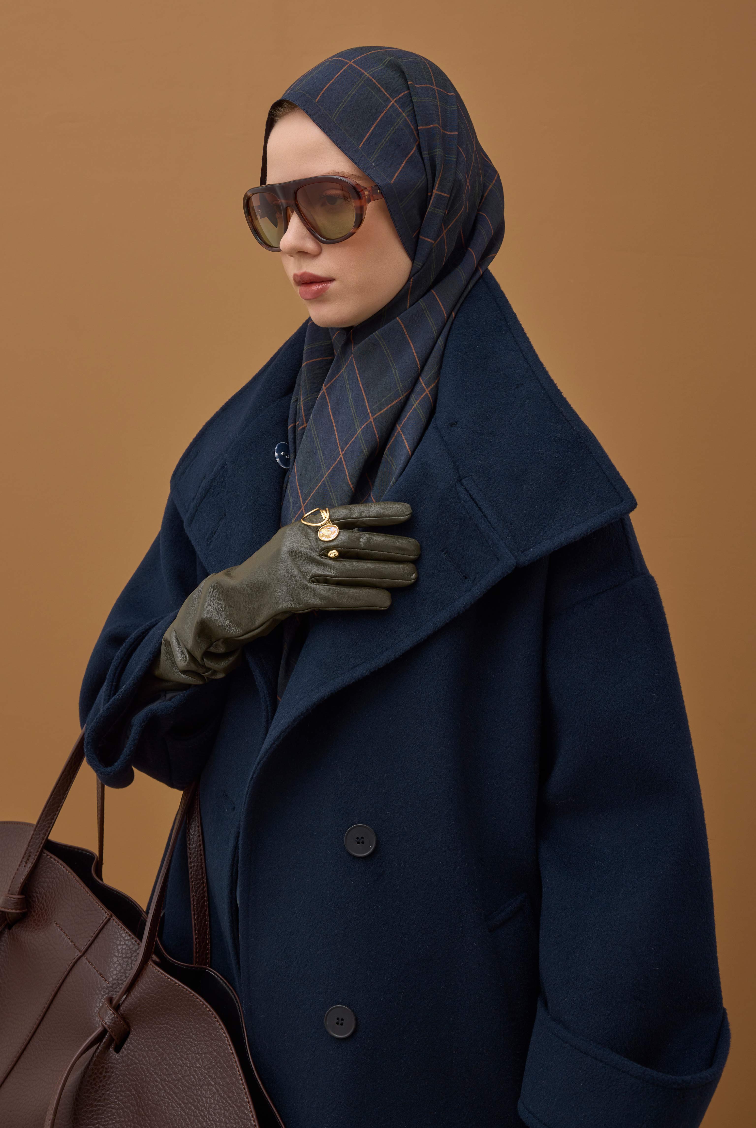 Riva Plaid Shawl Dark Navy Blue - 9