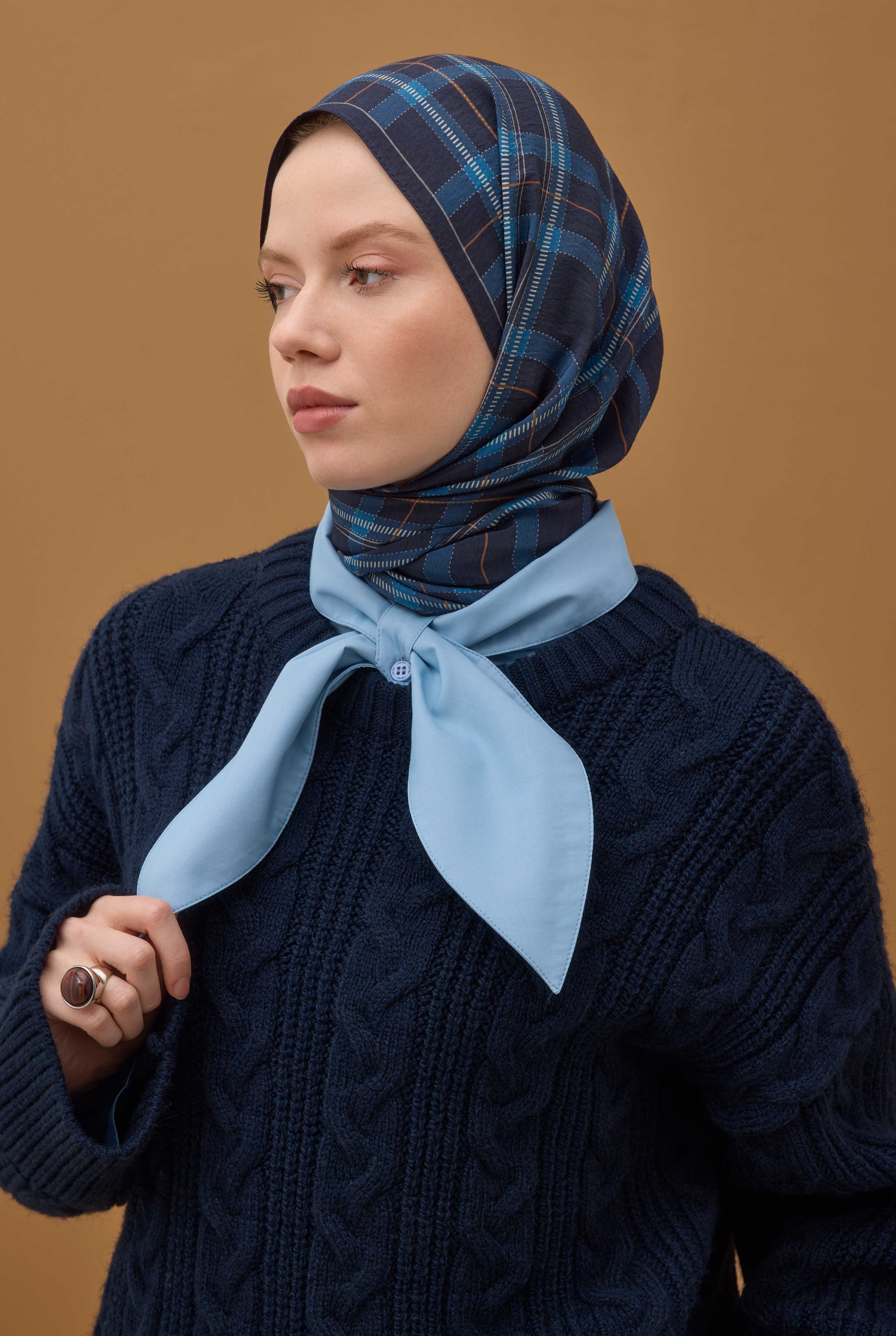 Aria Plaid Shawl Royal Blue - 5
