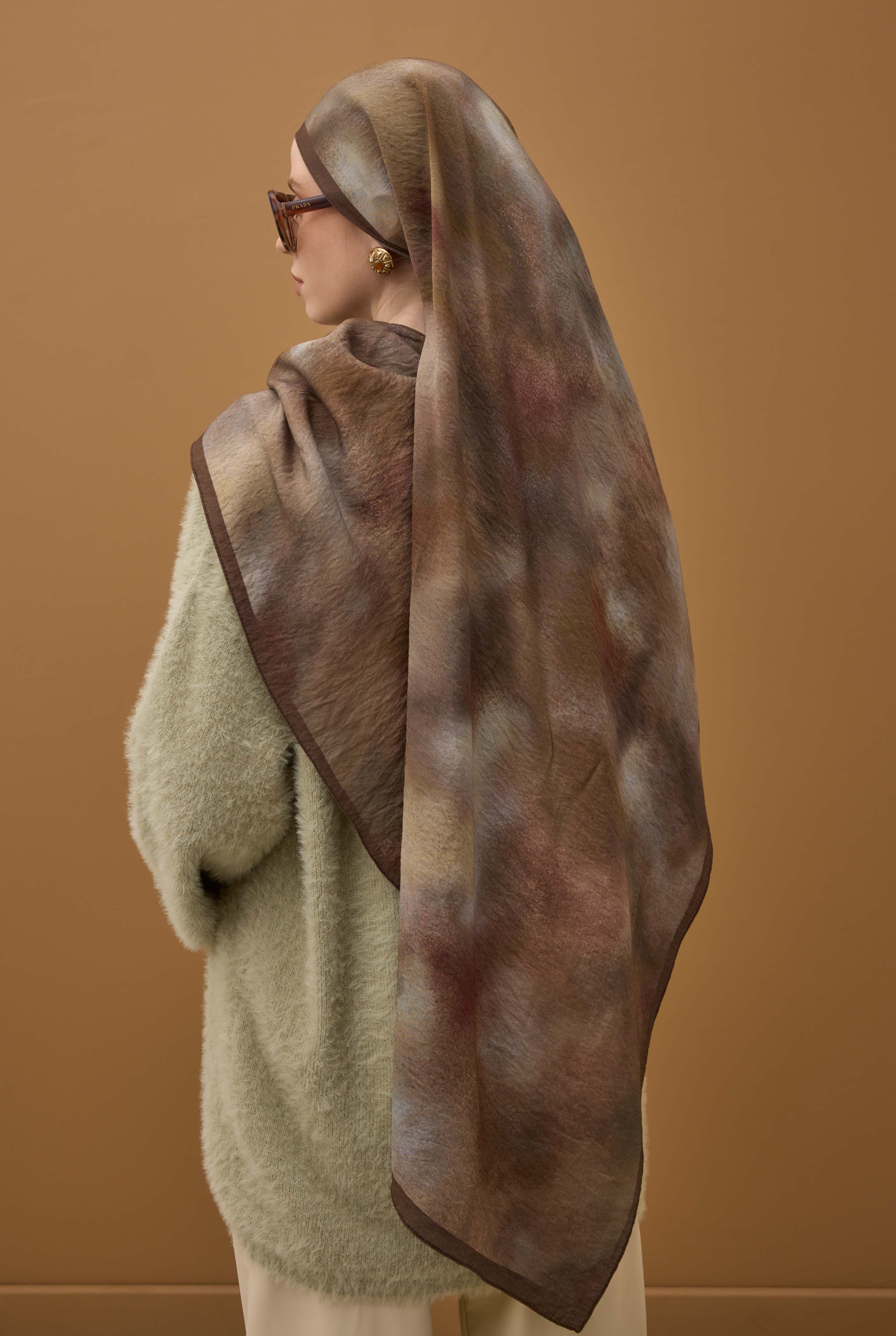 Aural Patterned Shawl Light Brown - 6
