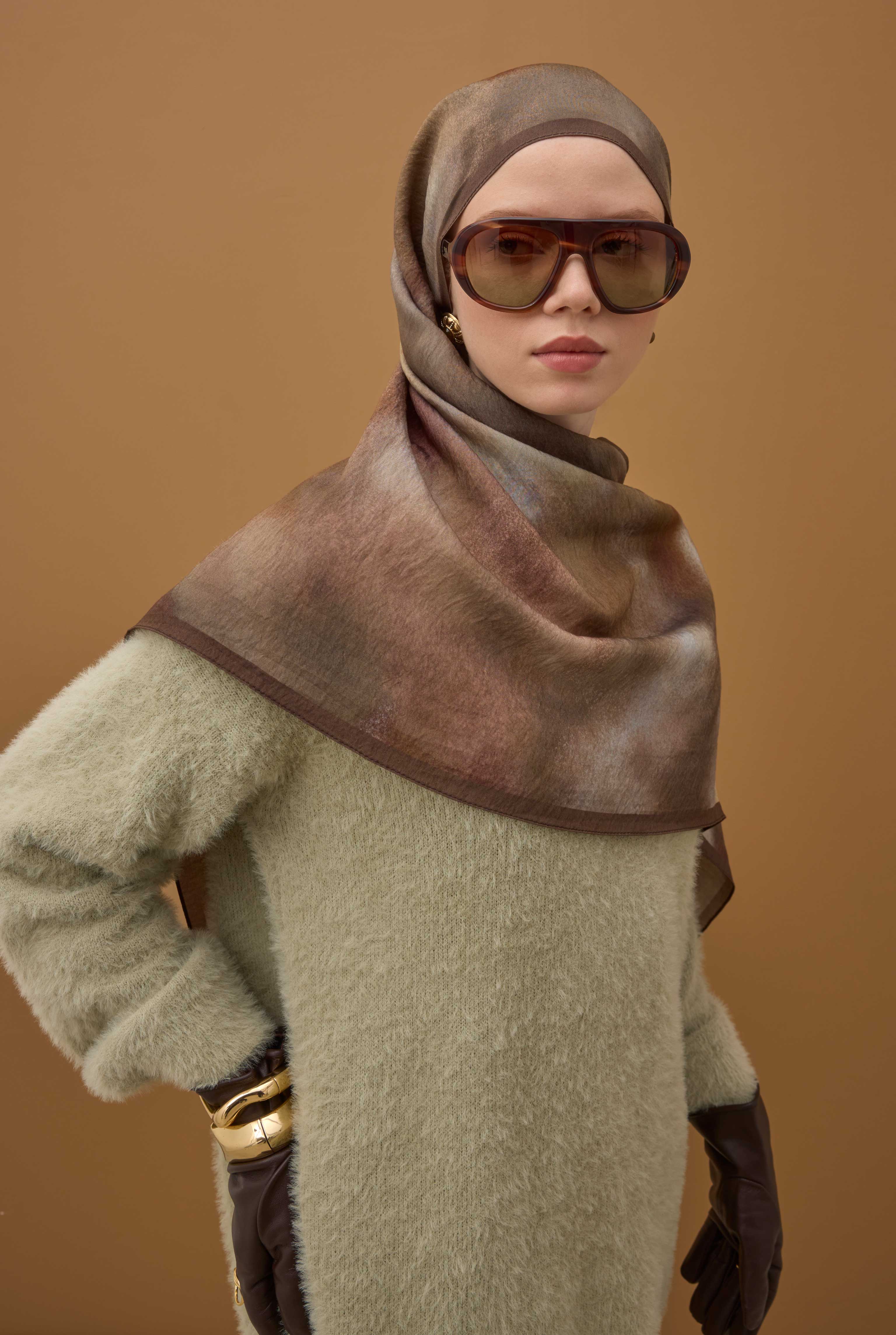 Aural Patterned Shawl Light Brown - 4