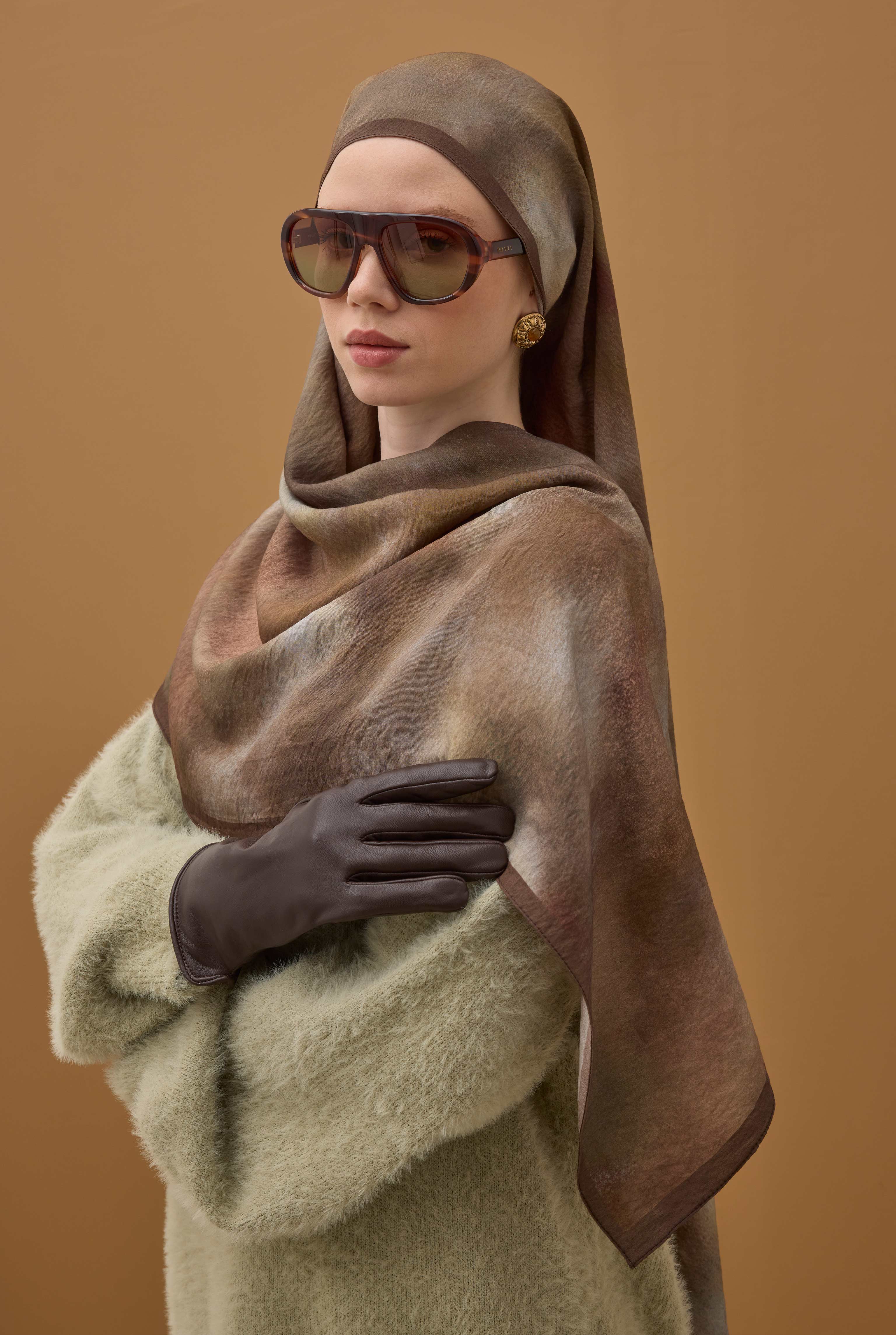 Aural Patterned Shawl Light Brown - 3