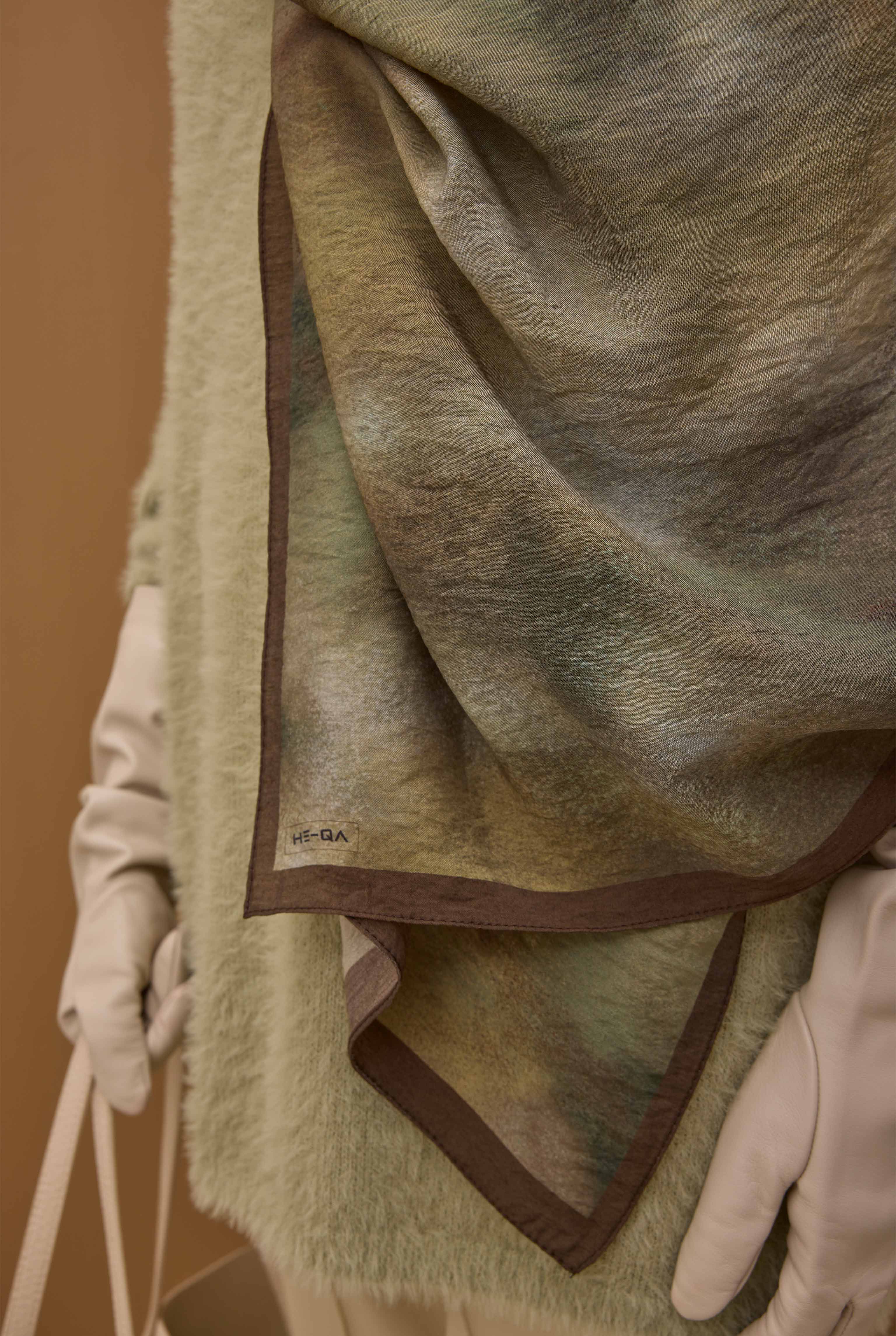 Aural Patterned Shawl Dark Sage Green - 3