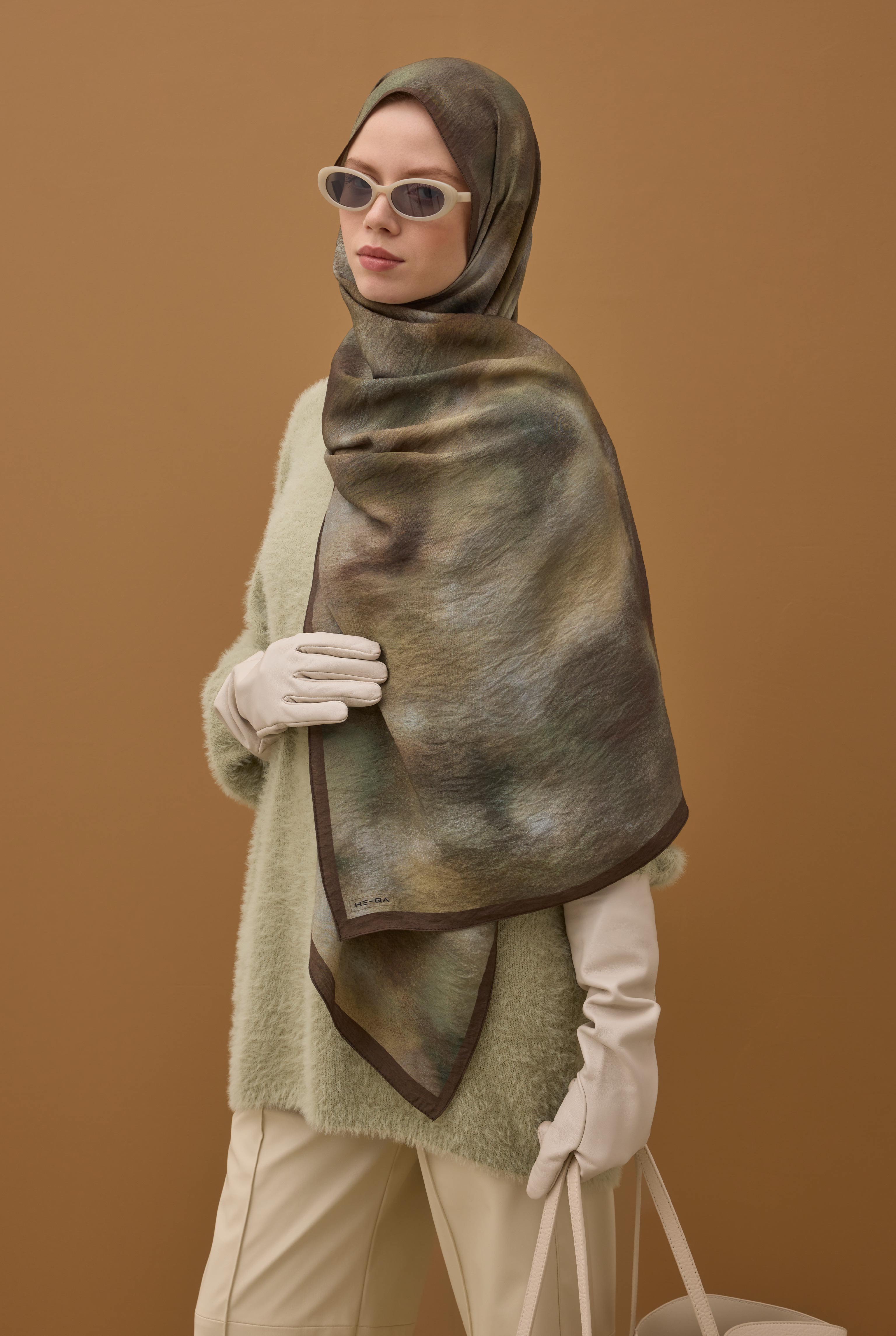 Aural Patterned Shawl Dark Sage Green - 4