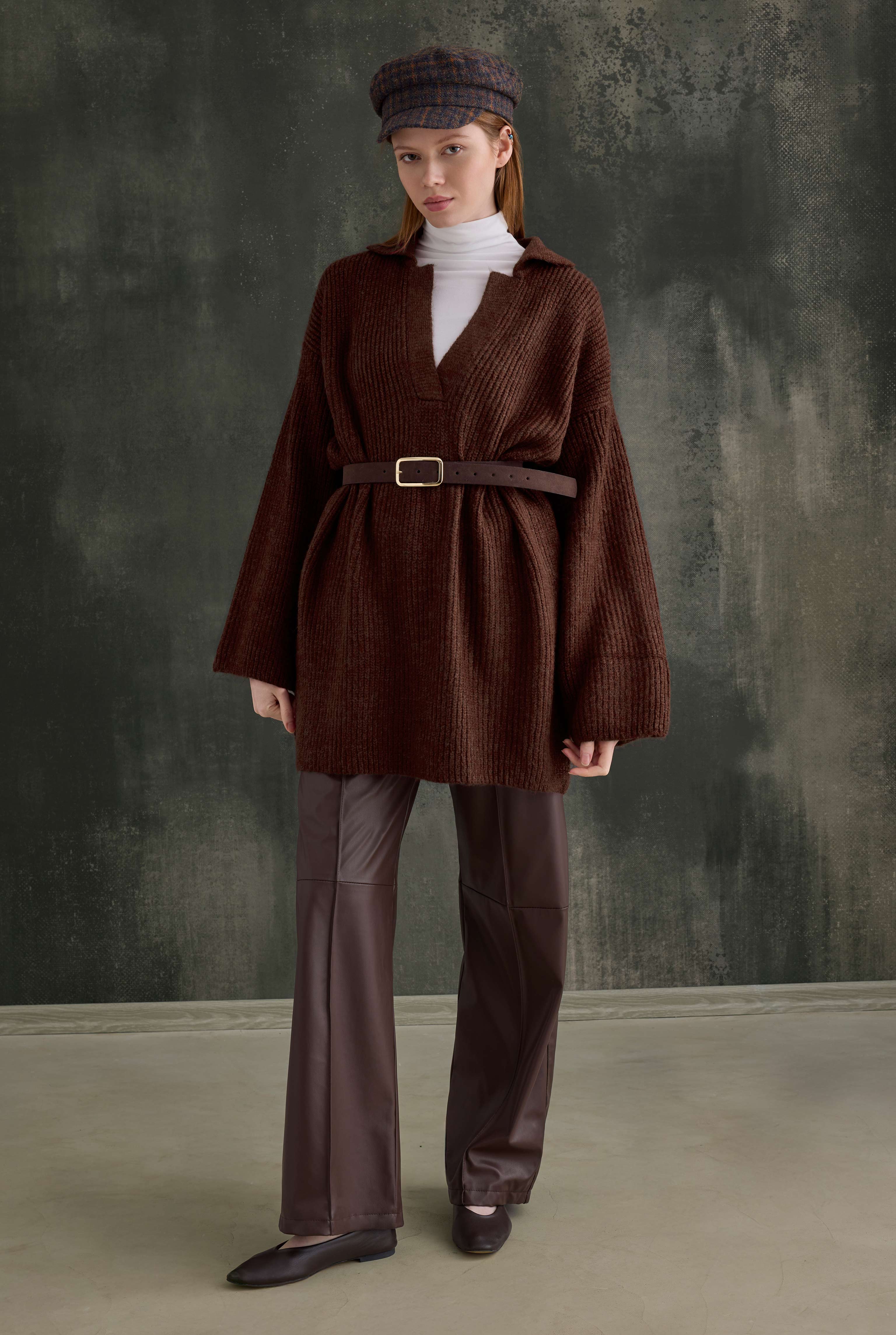 Long Polo Neck Sweater Brown - HE-QA