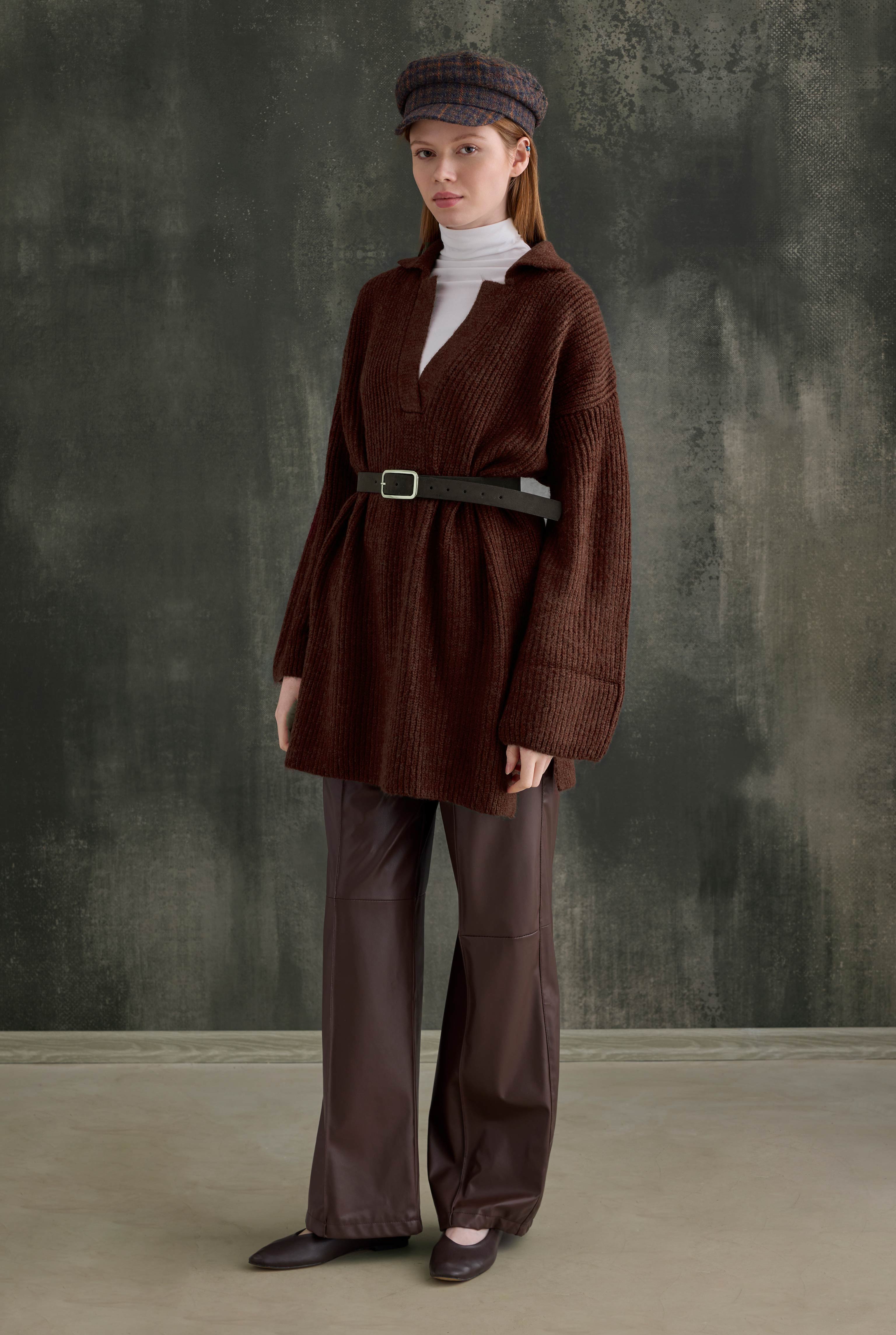 Long Polo Neck Sweater Brown - 2