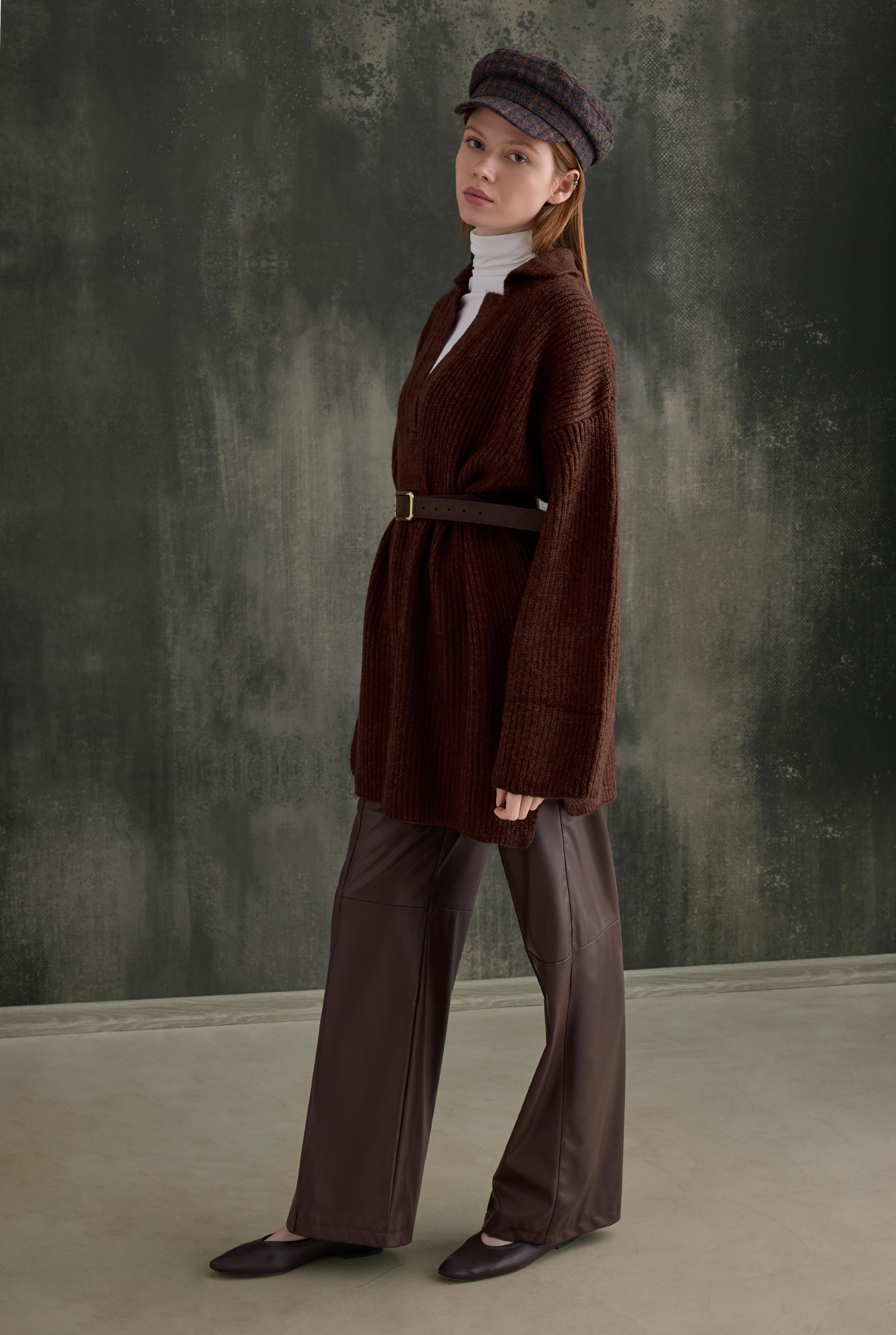 Long Polo Neck Sweater Brown - 4