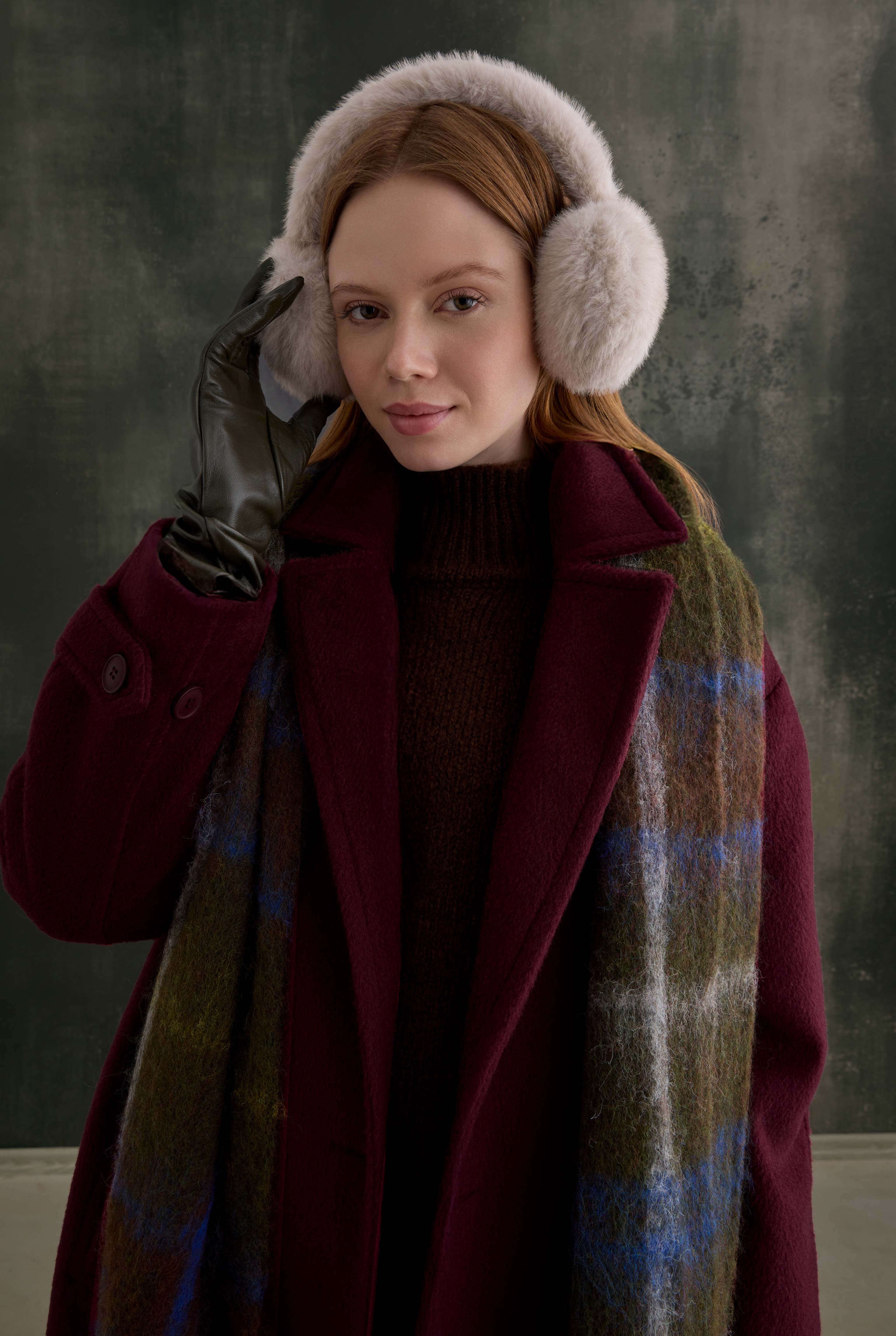 Double-Breasted Long Coat Bordeaux - 2