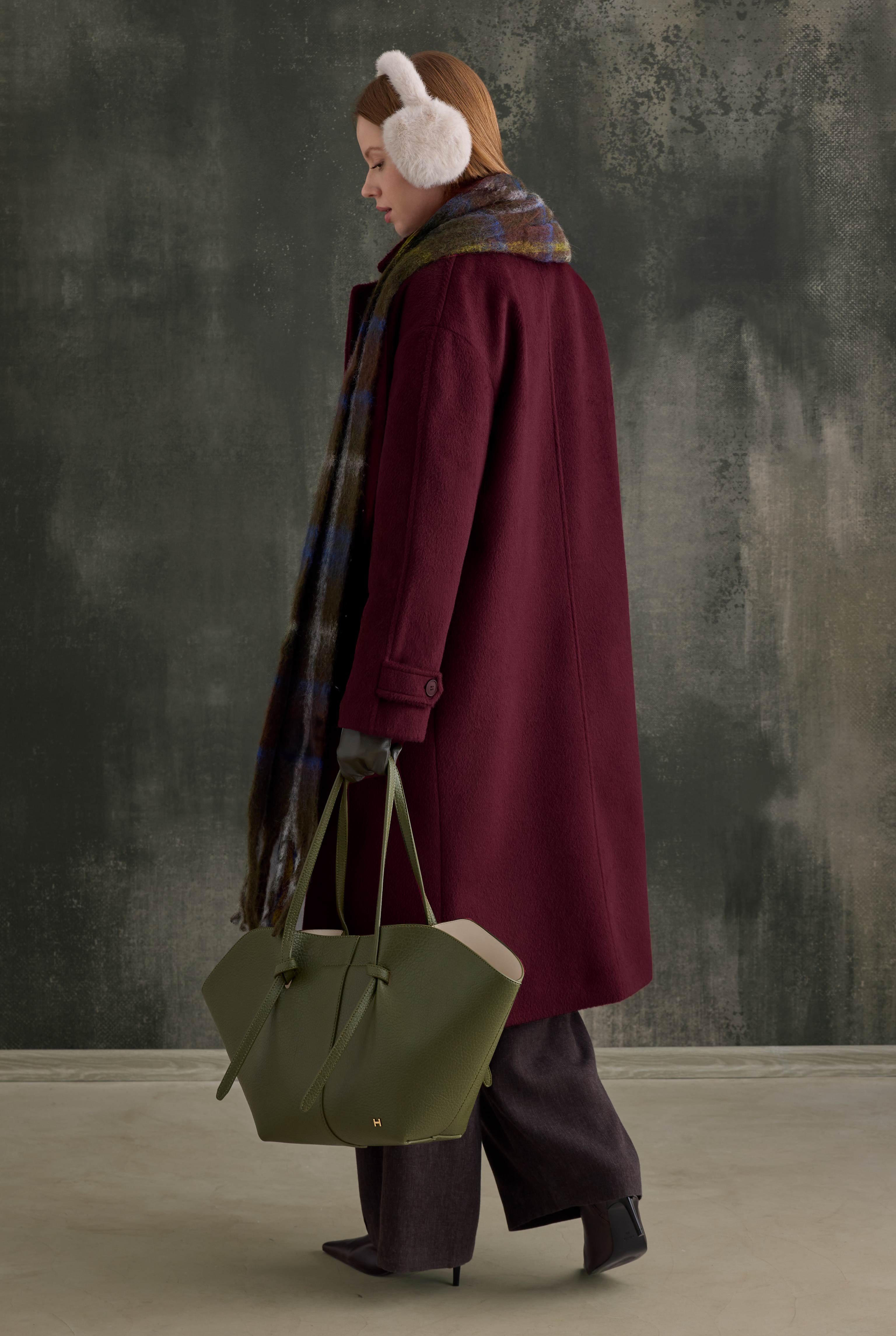 Double-Breasted Long Coat Bordeaux - 3