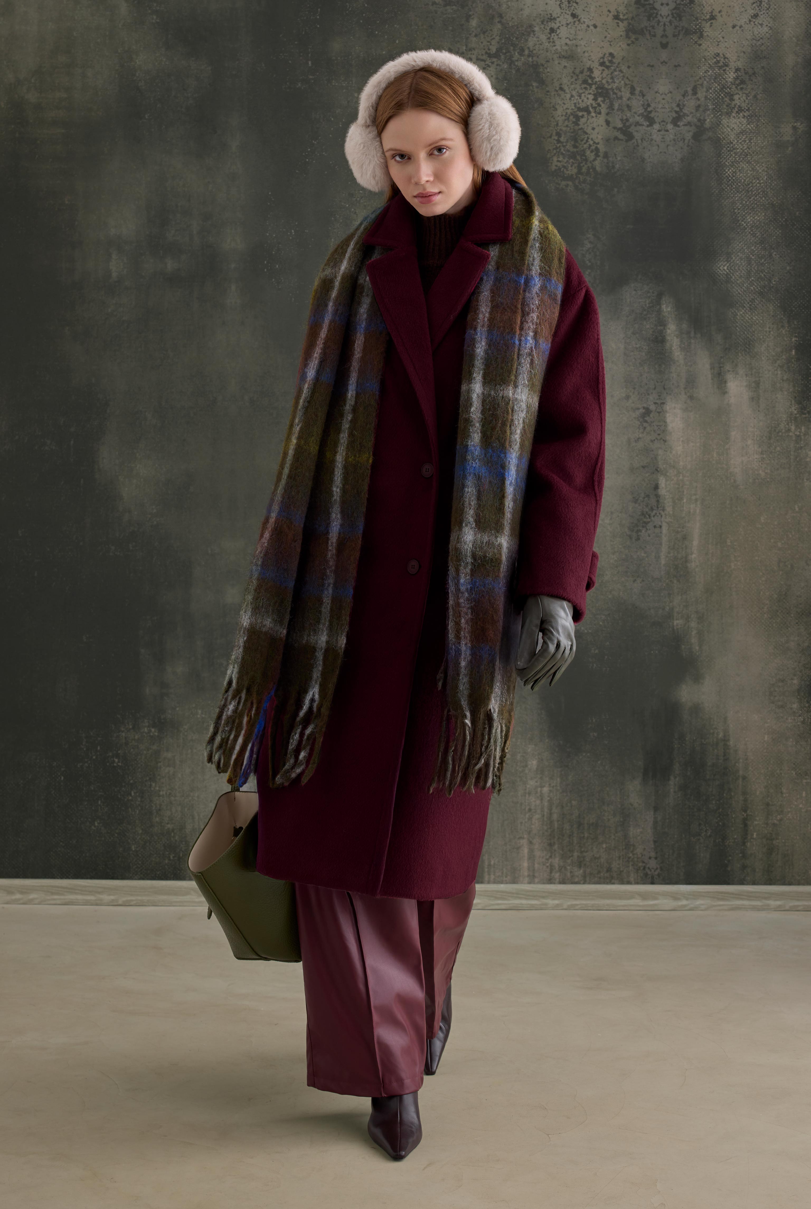 Double-Breasted Long Coat Bordeaux - 4