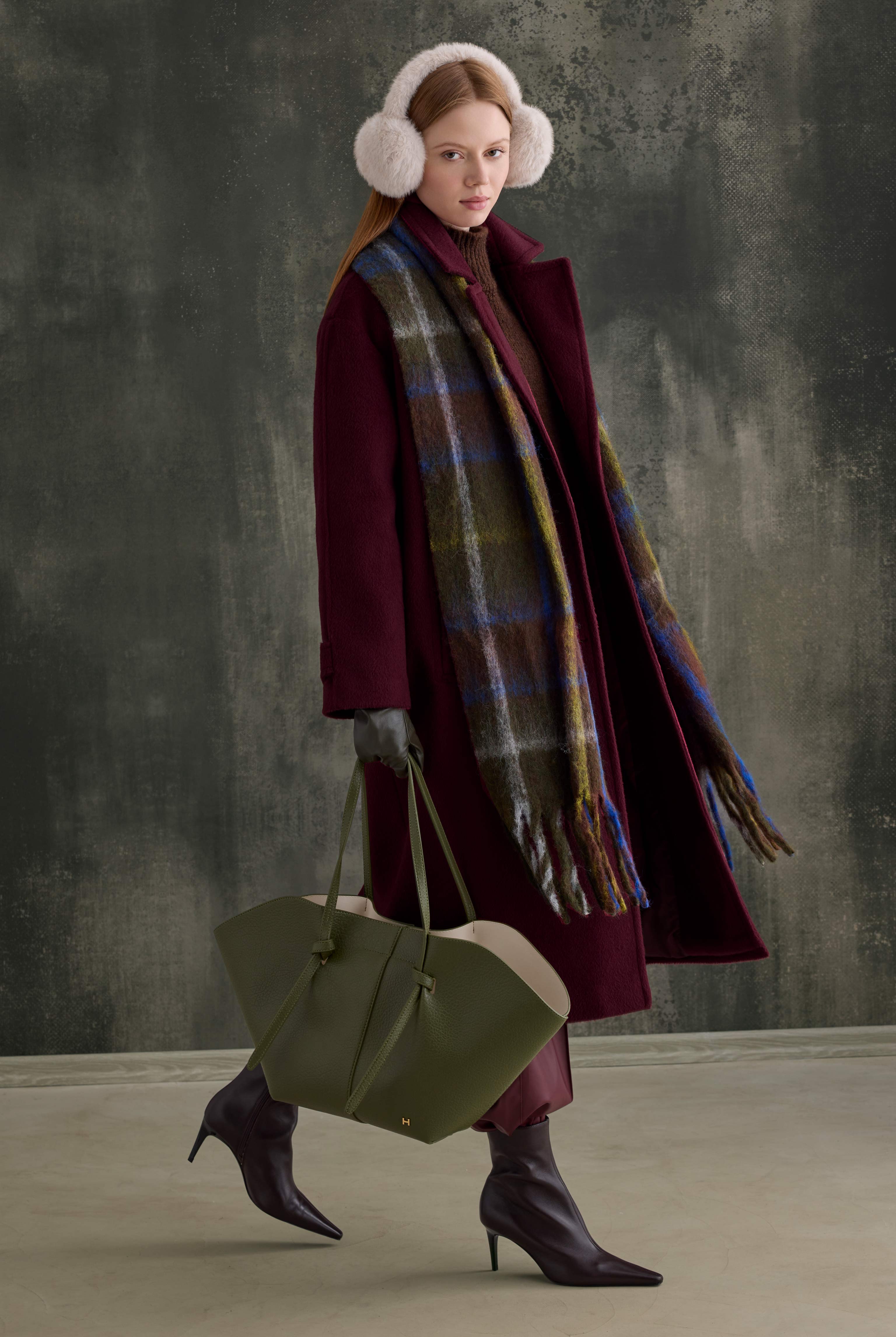 Double-Breasted Long Coat Bordeaux - 6