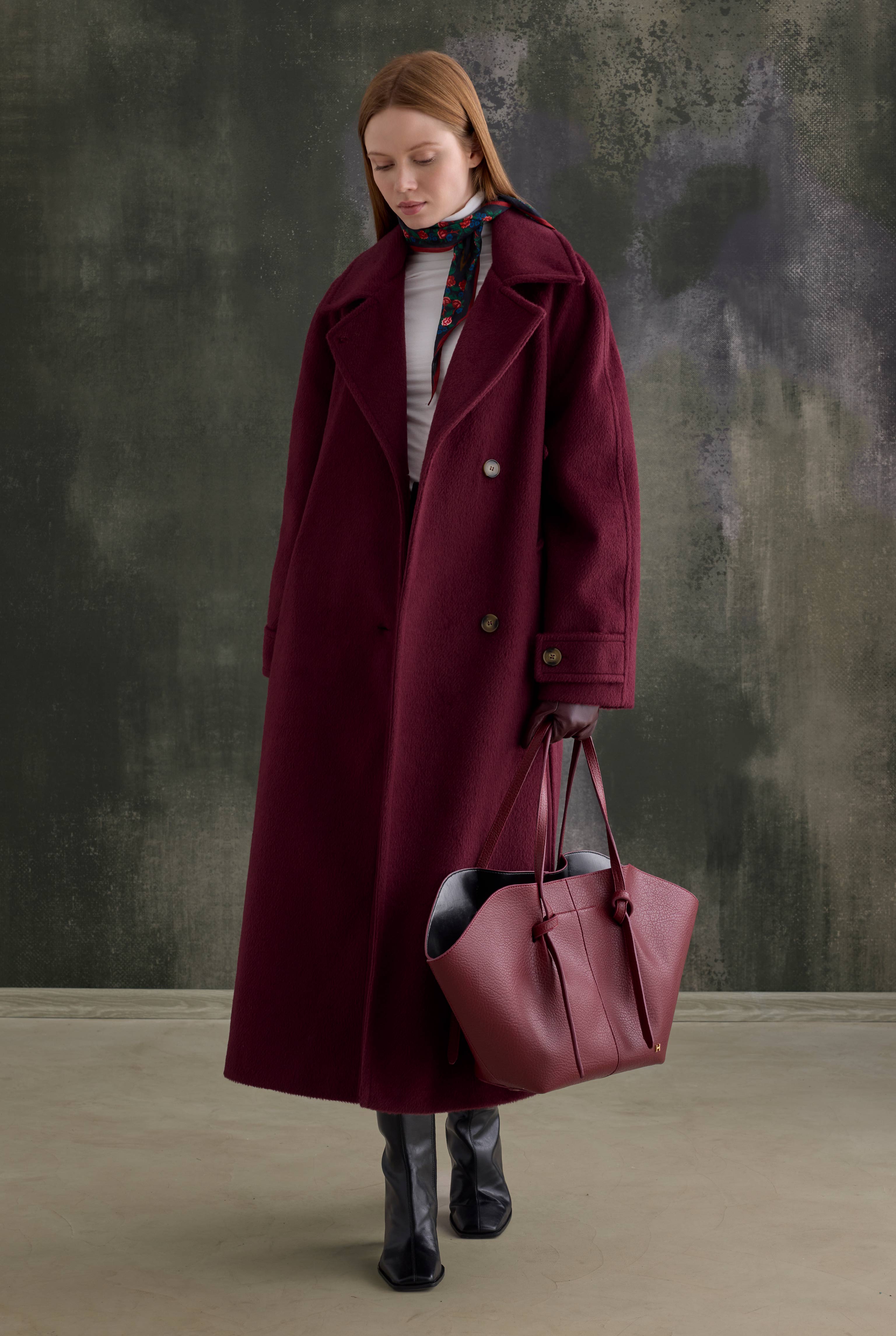 Belted Long Coat Bordeaux - 4