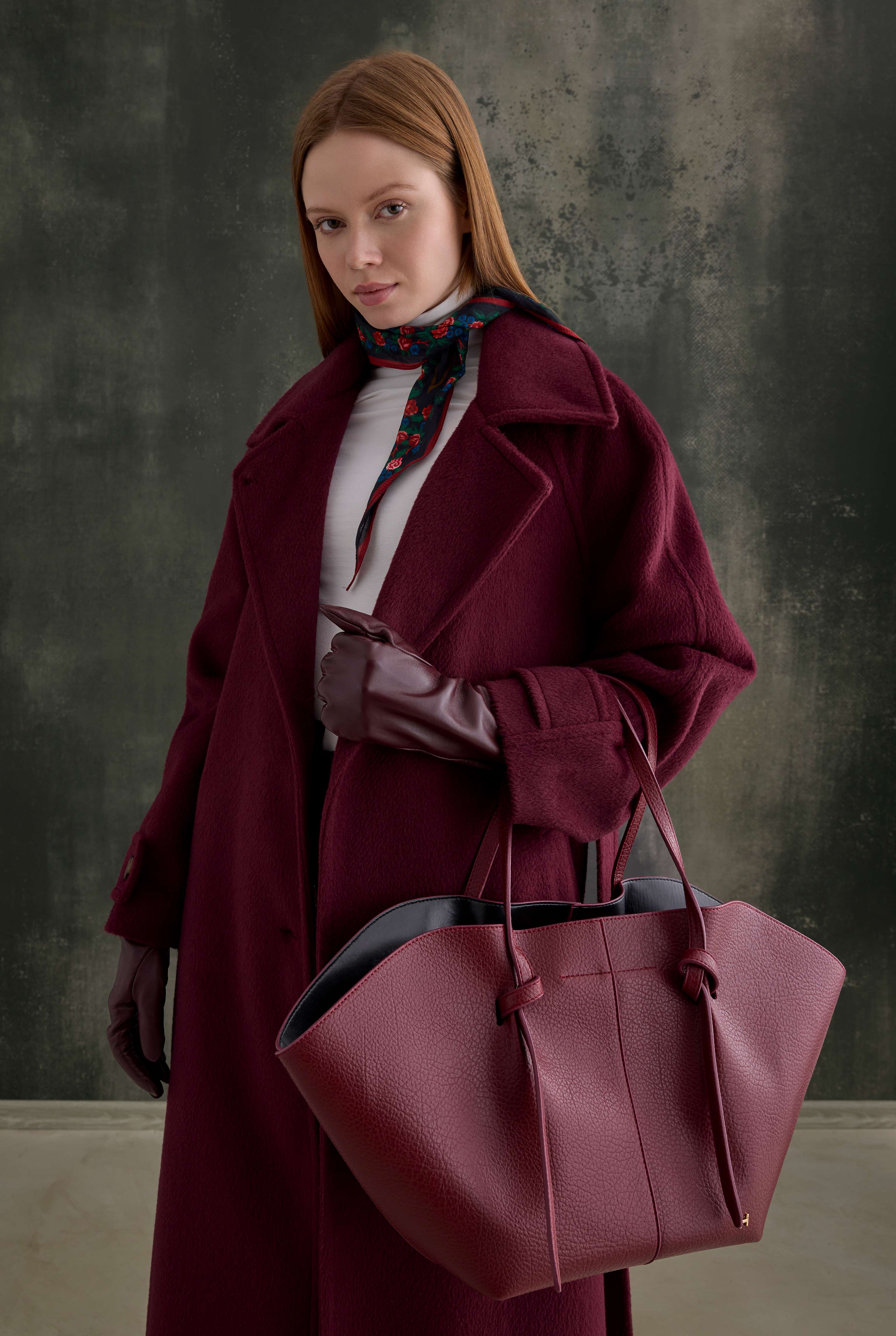 Belted Long Coat Bordeaux - 5