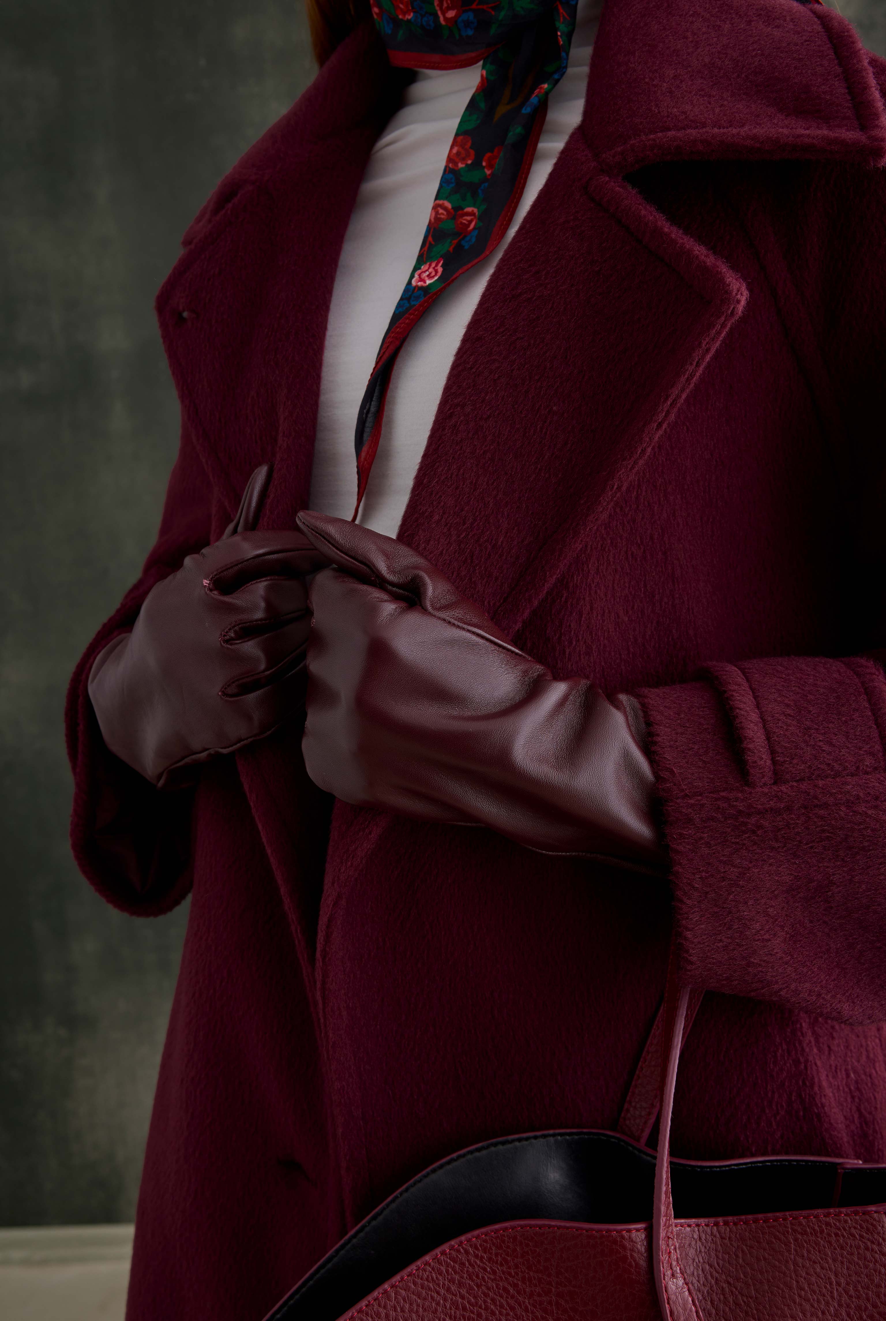 Belted Long Coat Bordeaux - 7