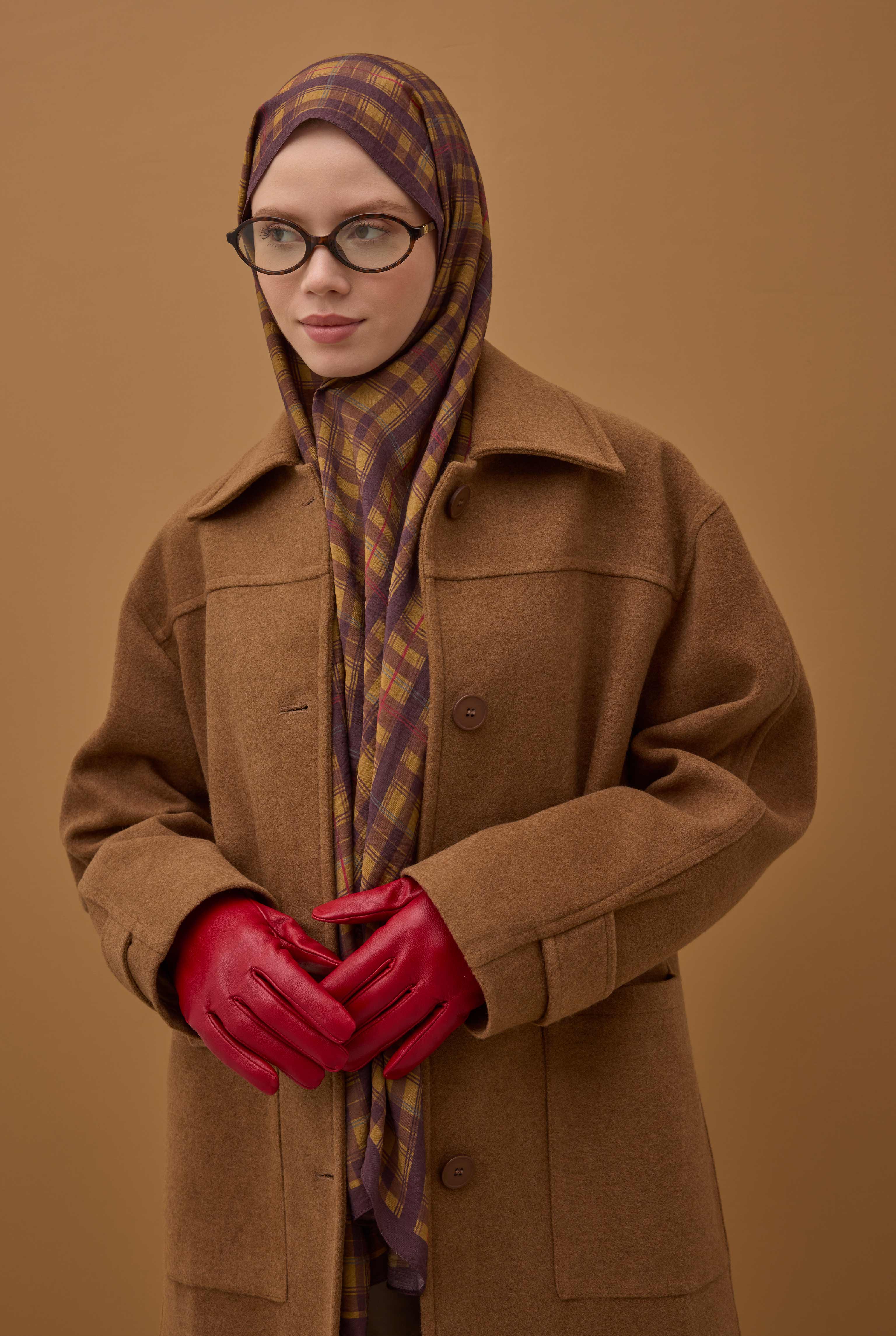 100% Leather Short Gloves Red - 5